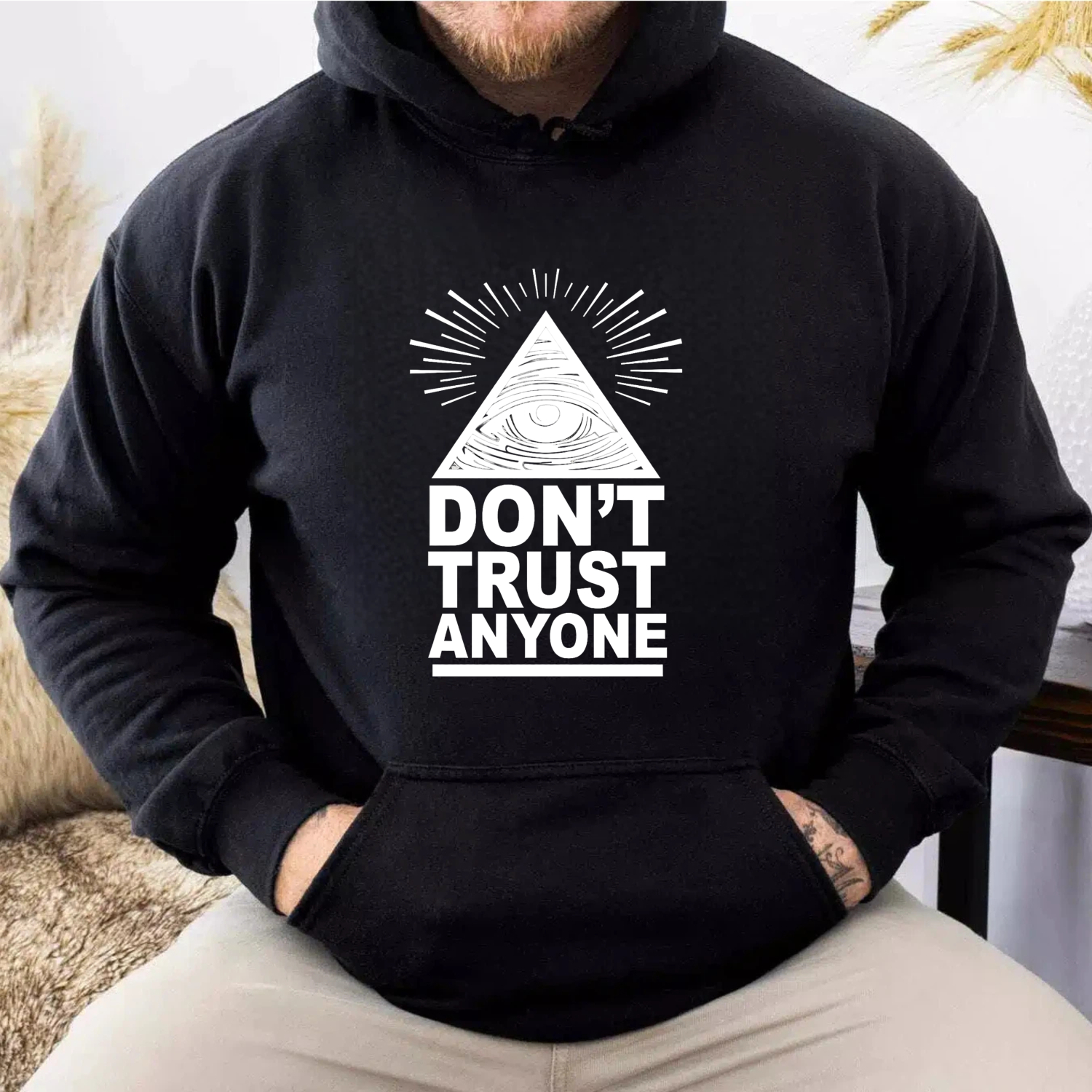 Dorawear™ Dont Trust Anyone Hoodie With Eye In Pyramid Design Black Sweatshirt For Men Women Streetwear Fashion Statement Clothing-Dorawear