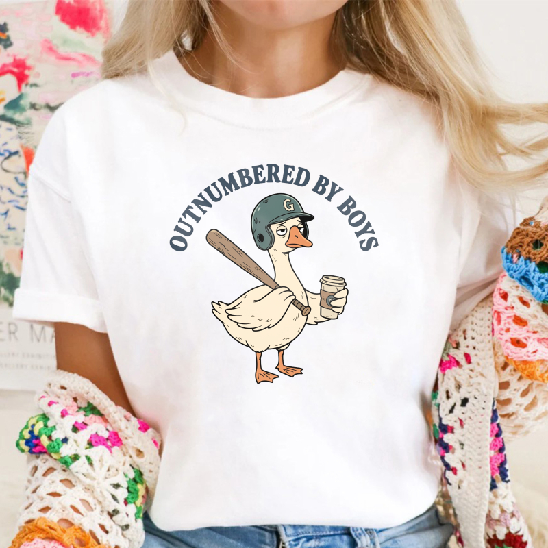 Duck Holding Baseball Bat And Coffee Cup Outnumbered By Boys Unisex Classic T-shirt