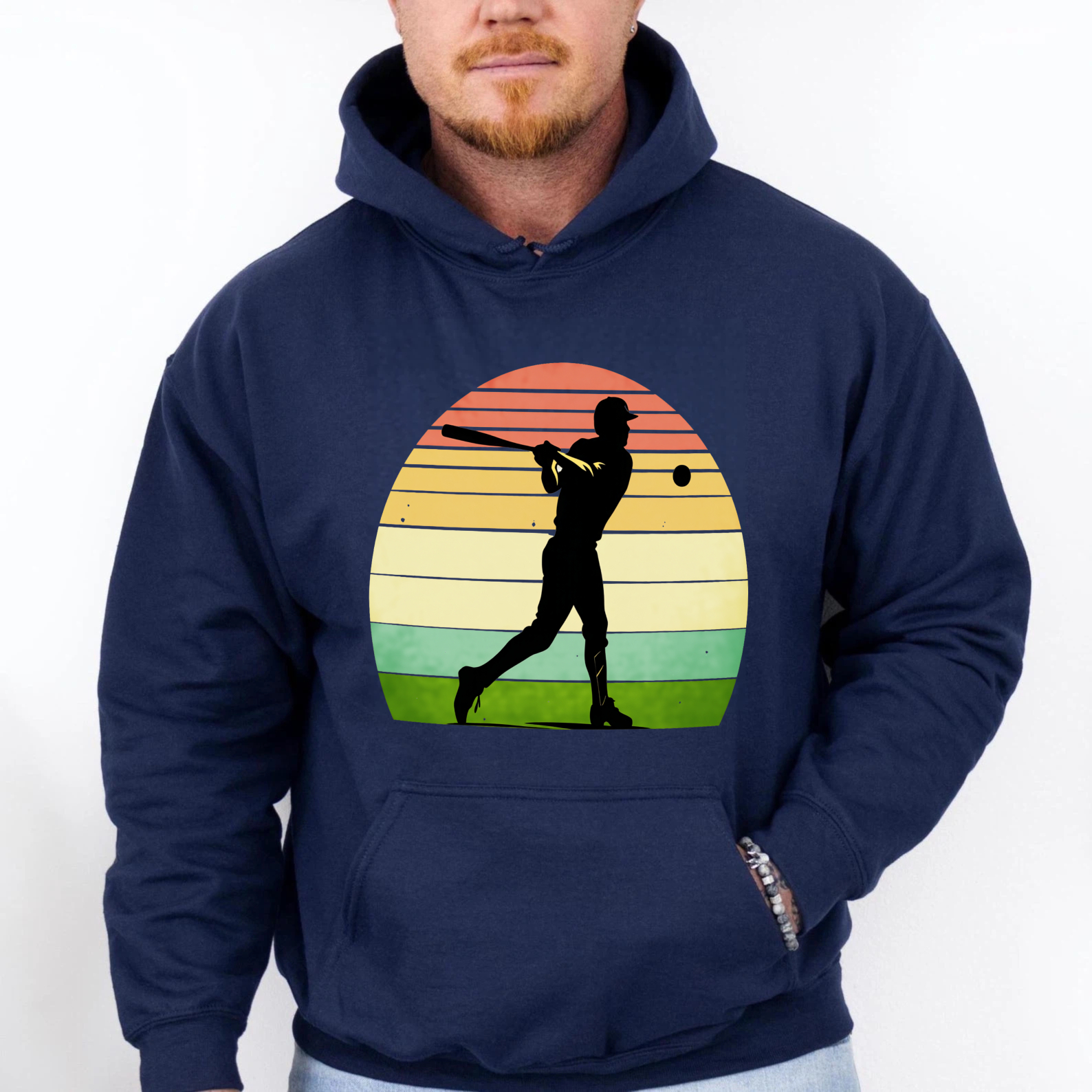 Dorawear™ Baseball Player Silhouette Vintage Sunset Design Hoodie Men Women Sport Casual Sweatshirt Unisex Streetwear Fashion Top-Dorawear
