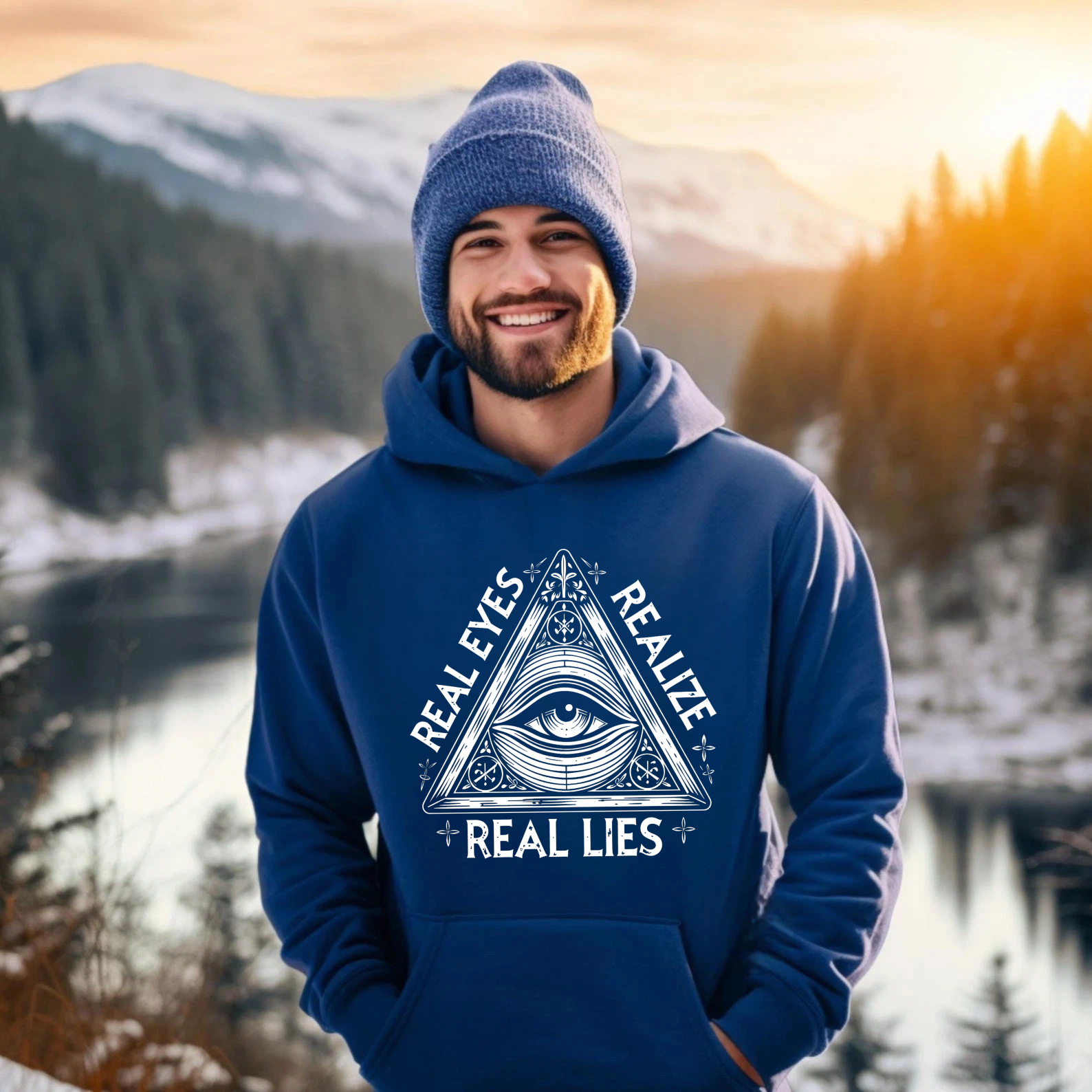Dorawear™ Real Eyes Realize Real Lies Hoodie All Seeing Eye Symbol Graphic Sweatshirt Unisex Casual Wear Black Pullover Top-Dorawear