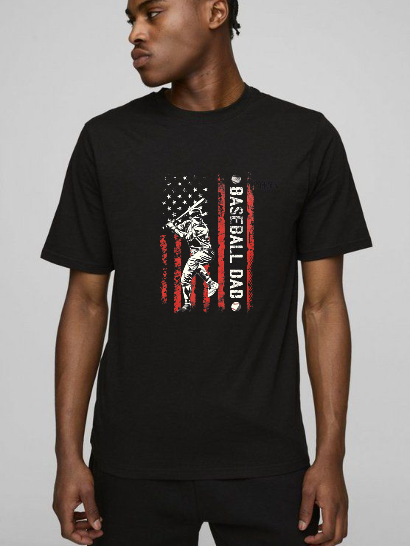 Dorawear™ Baseball Player American Flag Dad  T Shirt-Dorawear
