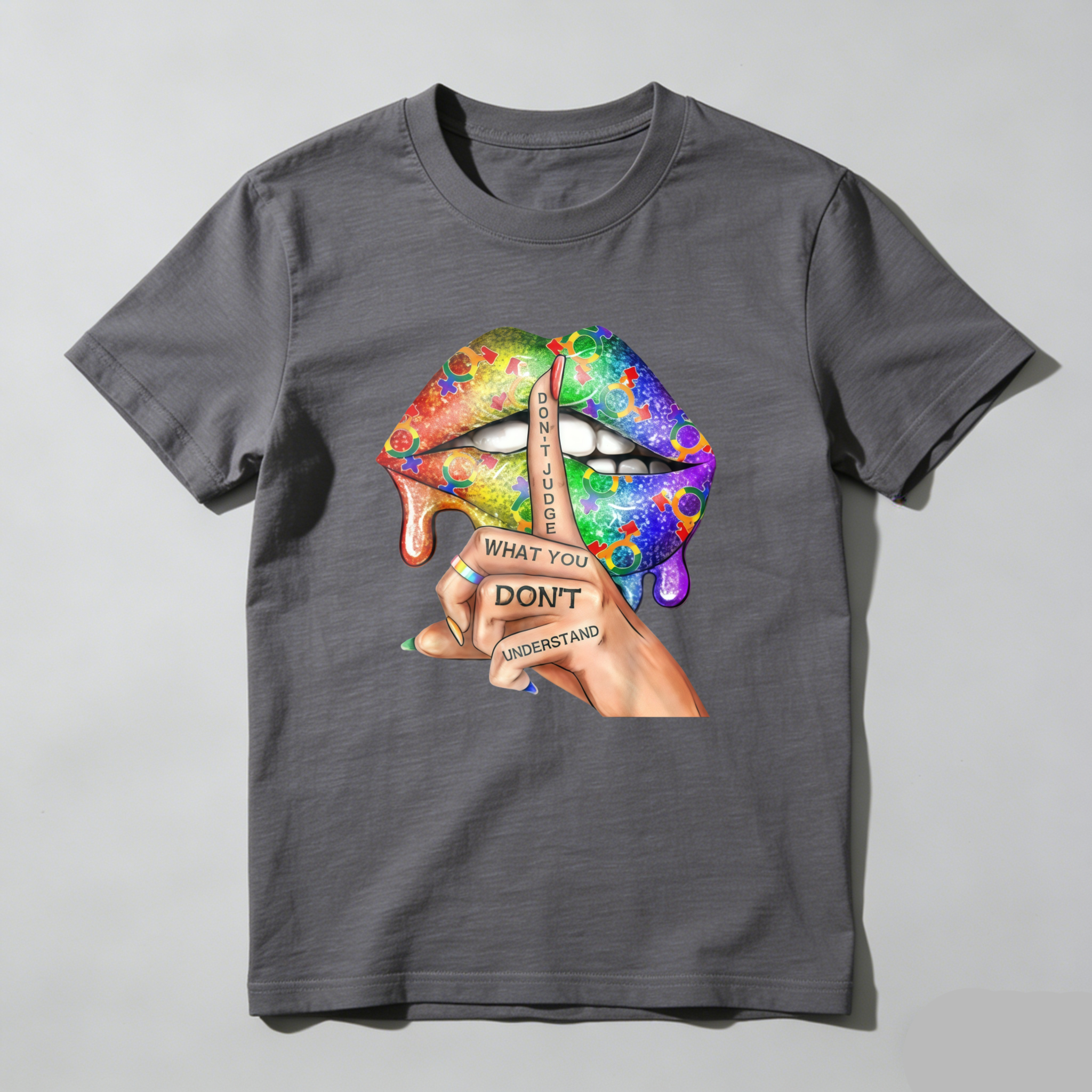 Dorawear™  Colorful Lips With Text And Hand T Shirt