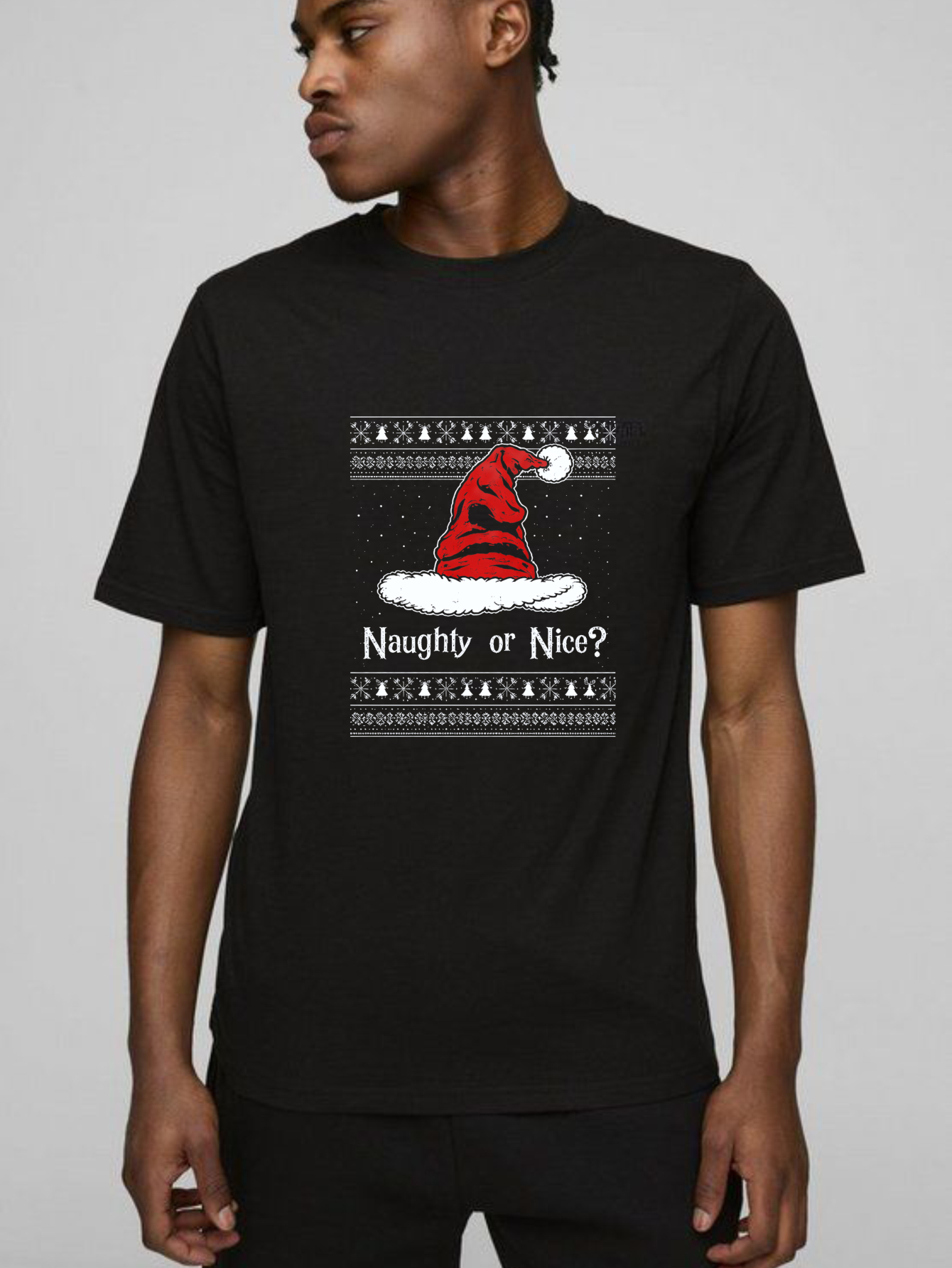 Dorawear™ Christmas Santa Hat Naughty Or Nice Pure Cotton Short Sleeve T Shirt-Dorawear