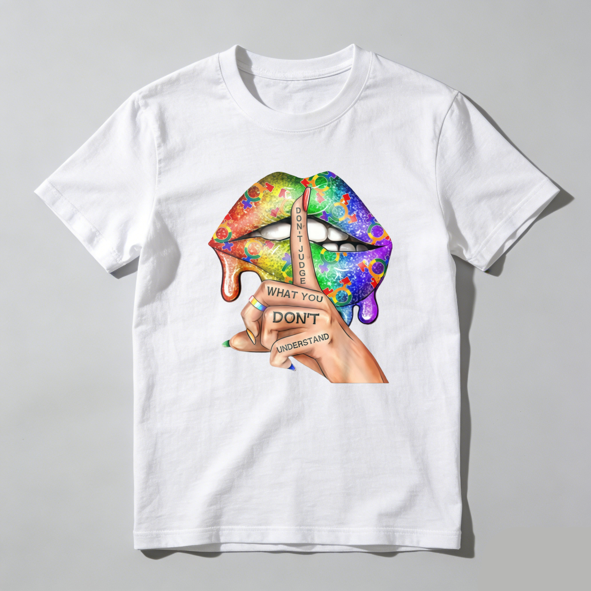 Dorawear™  Colorful Lips With Text And Hand T Shirt