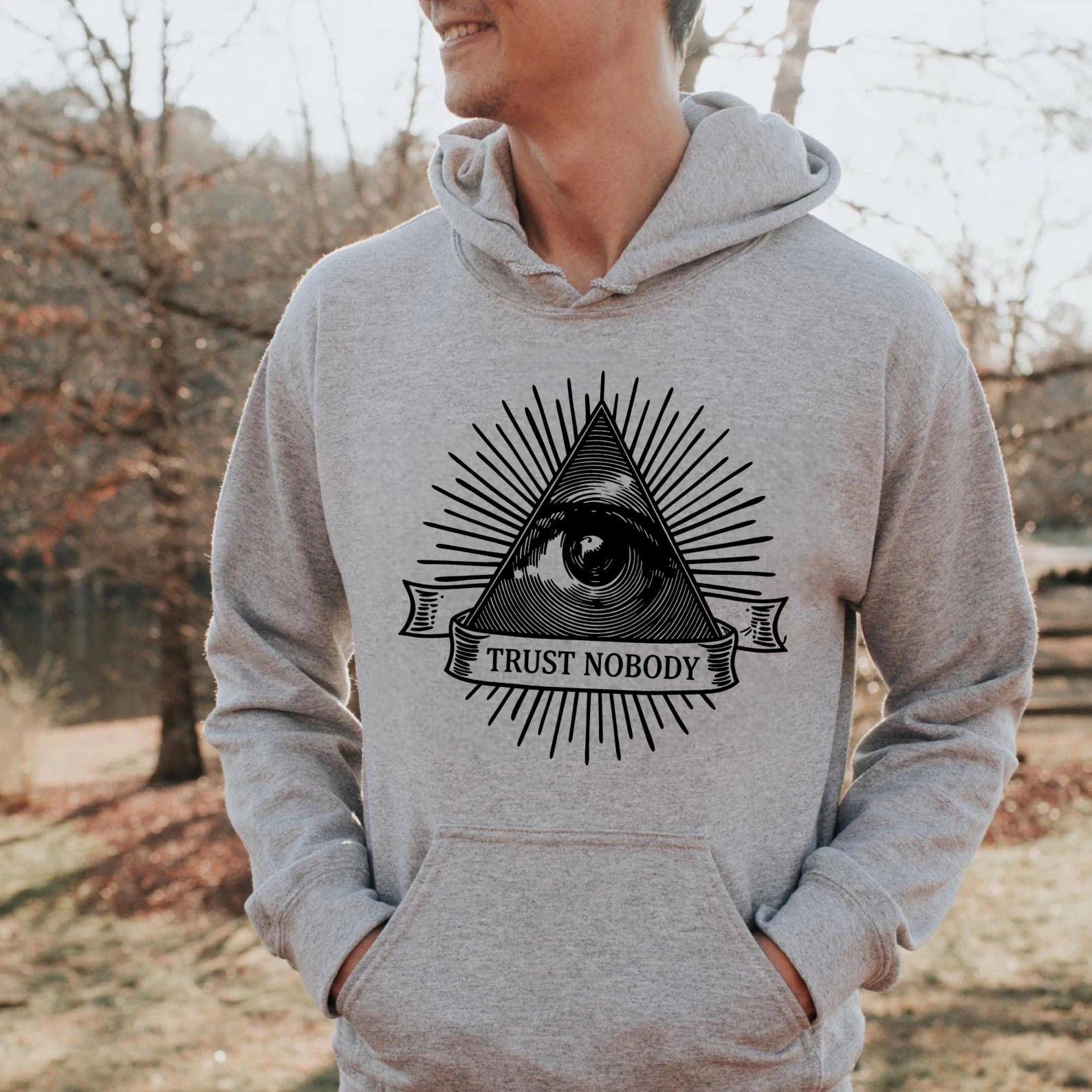 Dorawear™ Trust Nobody All Seeing Eye Hoodie Black Sweatshirt With Pyramid And Eye Design Unisex Casual Wear For Men And Women-Dorawear