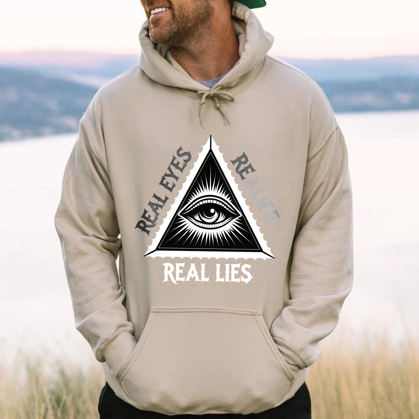 Dorawear™ Real Eyes Real Lies All Seeing Eye Hoodie Black Sweatshirt With Pocket And Drawstring Hood For Men Women Unisex Fashion Streetwear Top-Dorawear