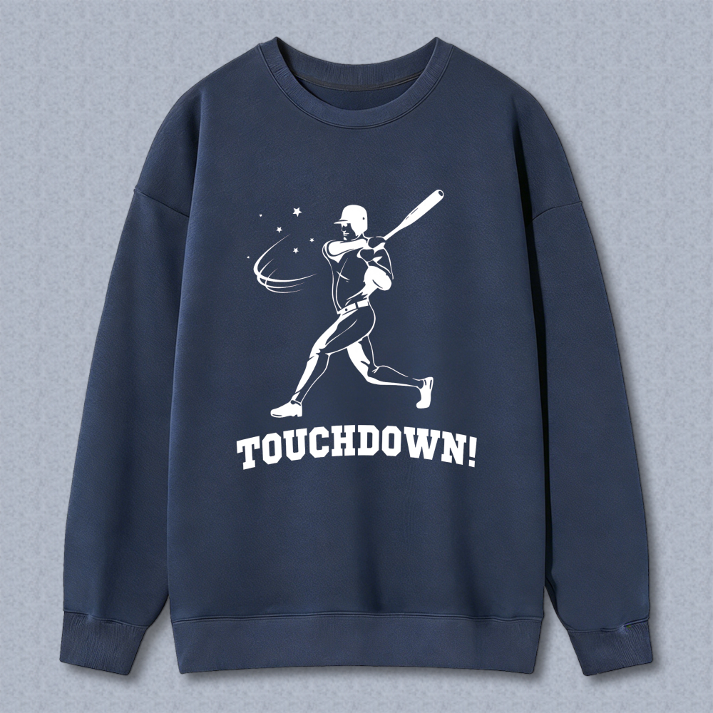 Dorawear™ Baseball Player Swinging Bat With Touchdown Text Unisex Classic Sweatshirt