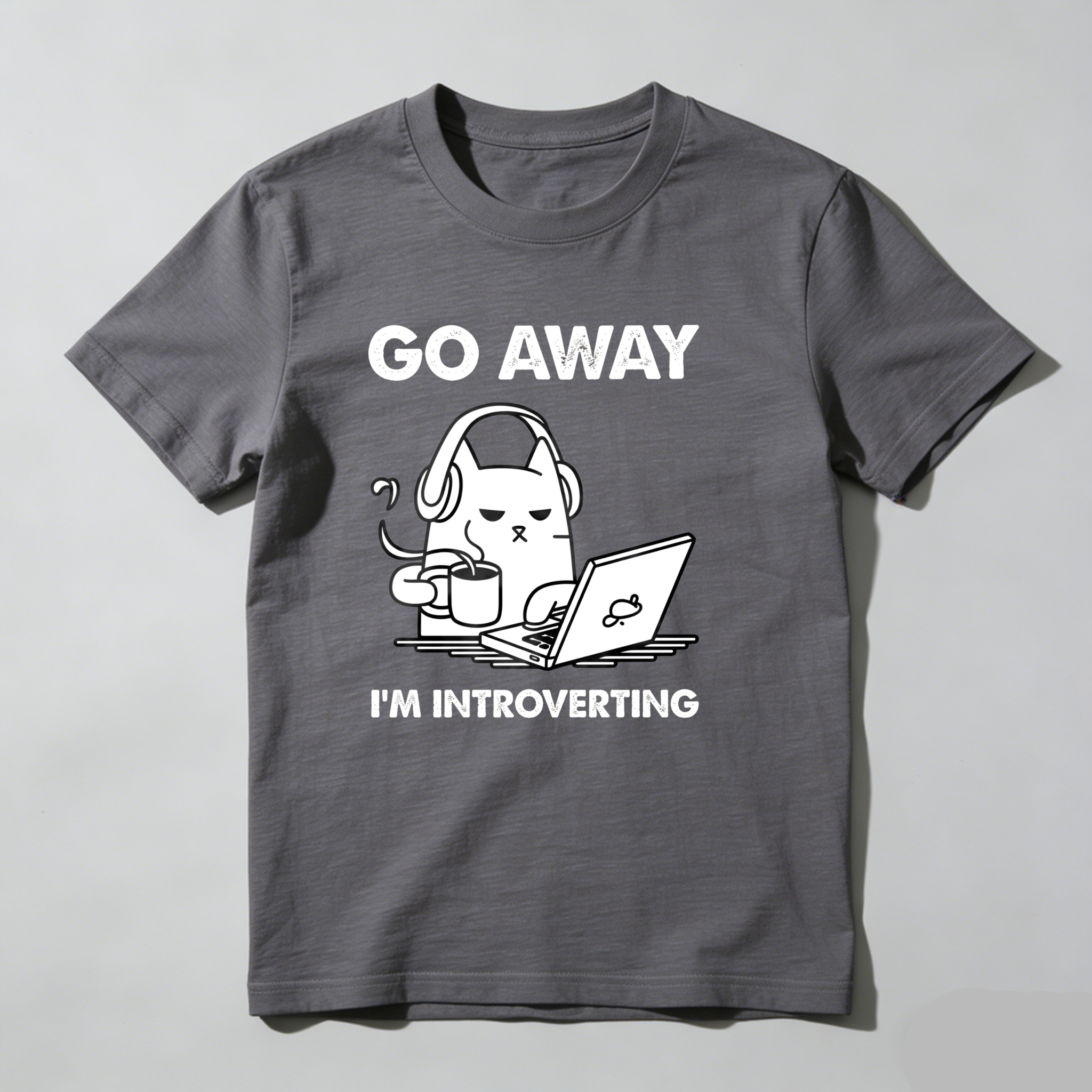 Dorawear™ Go Away I'm Introverting Cat With Laptop T Shirt