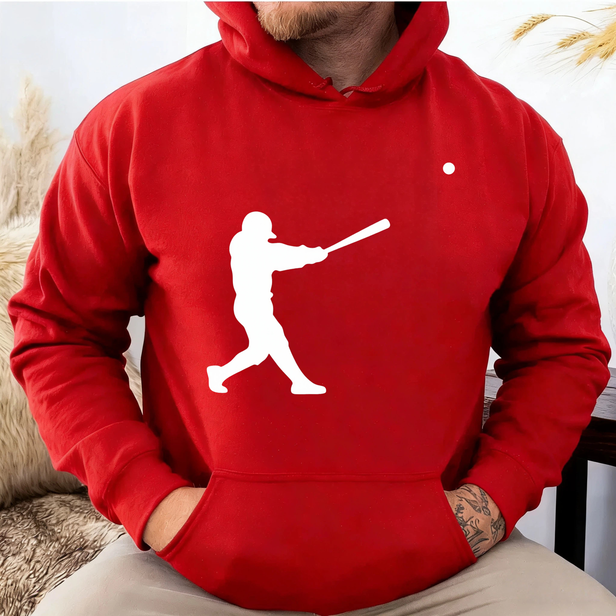 Dorawear™ Baseball Player Silhouette Hoodie Black Sportswear Sweatshirt For Men And Women Casual Wear With Pocket And Hood Design-Dorawear