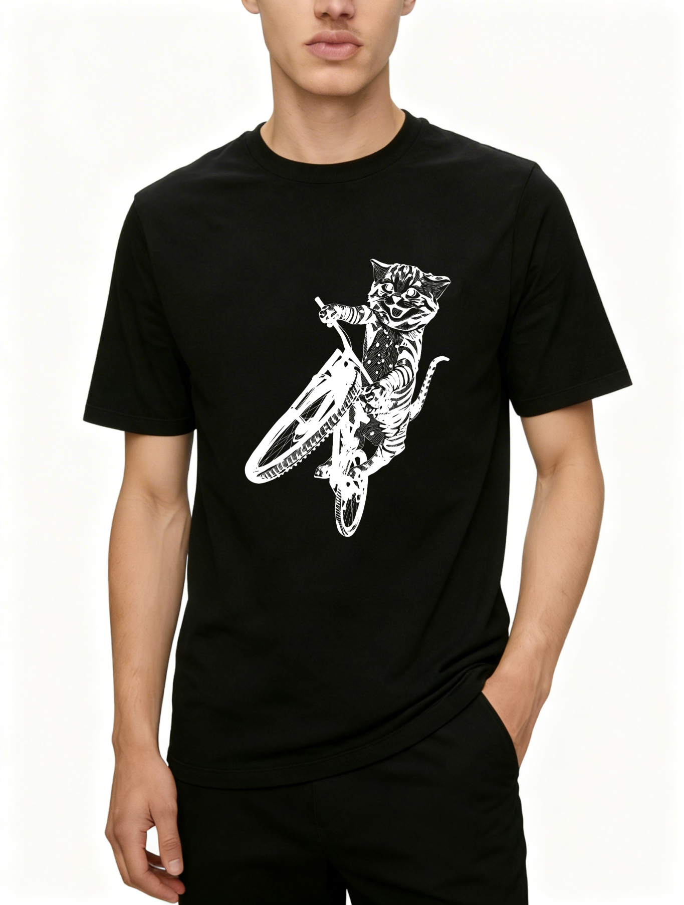 Dorawear™ Cat Riding Bicycle With Stars And Stripes T Shirt