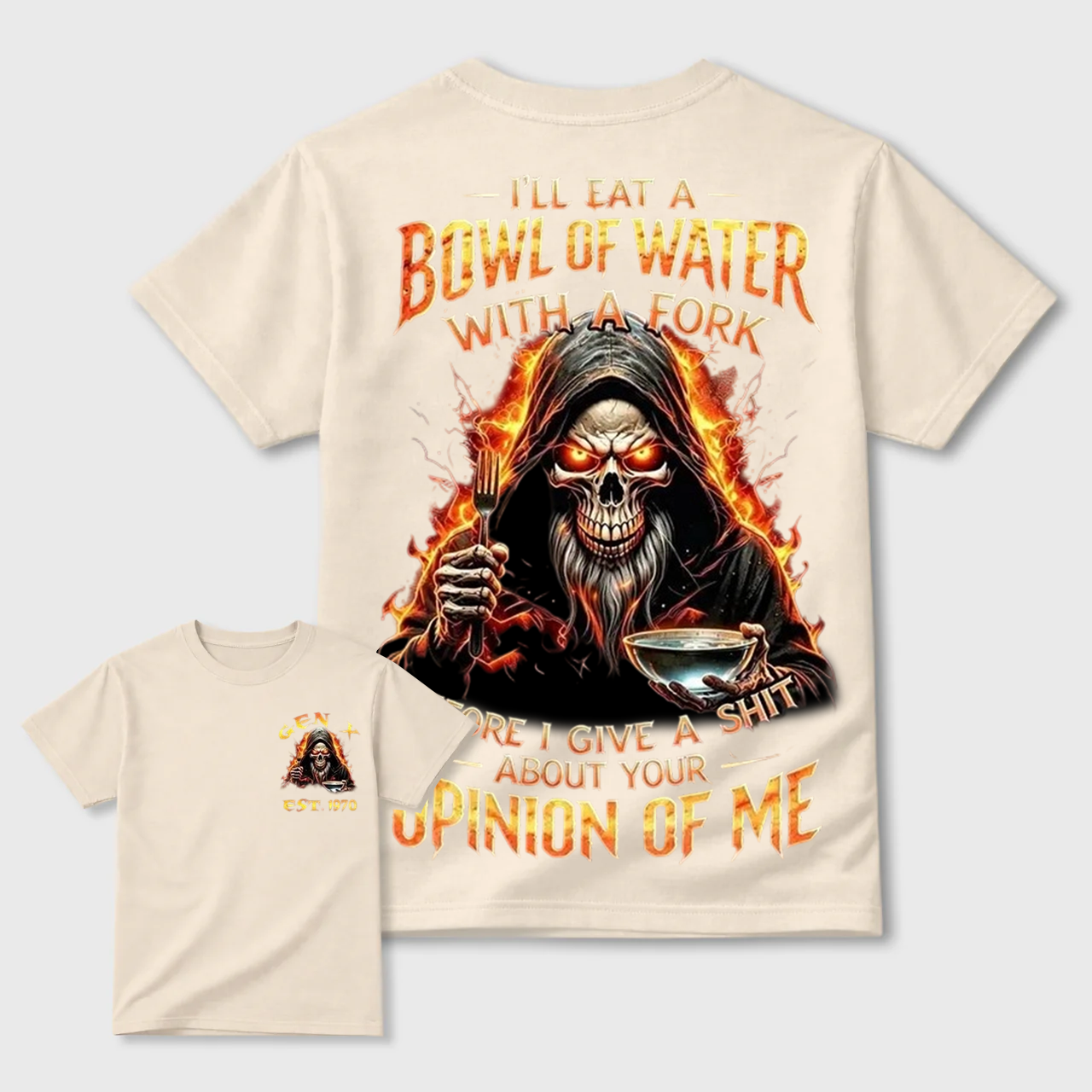 Gen X Custom Year Skull Graphic Tee | I'll Eat A Bowl Of Water With A Fork Funny Vintage Dad Shirt Soft Breathable