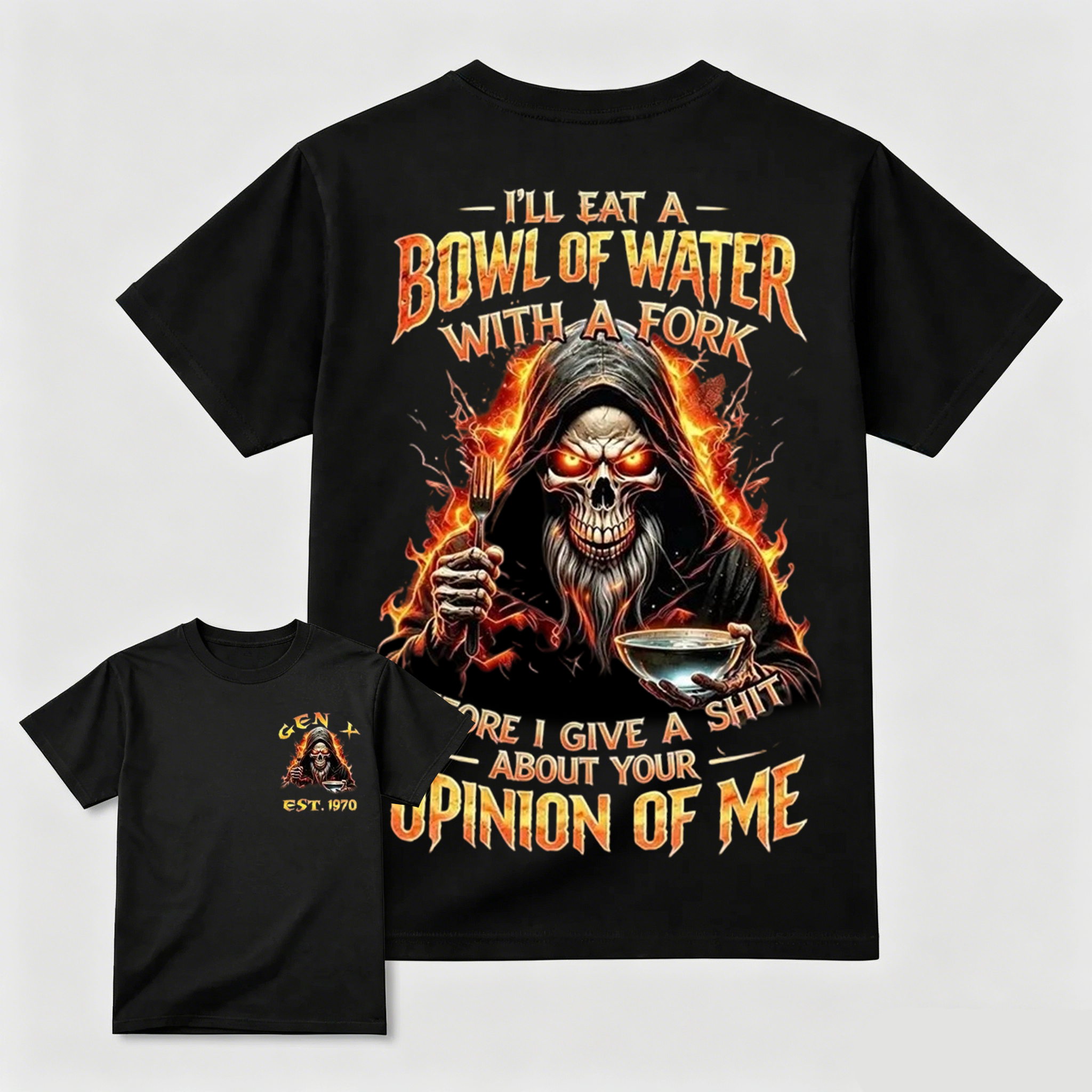 Gen X Custom Year Skull Graphic Tee | I'll Eat A Bowl Of Water With A Fork Funny Vintage Dad Shirt Soft Breathable