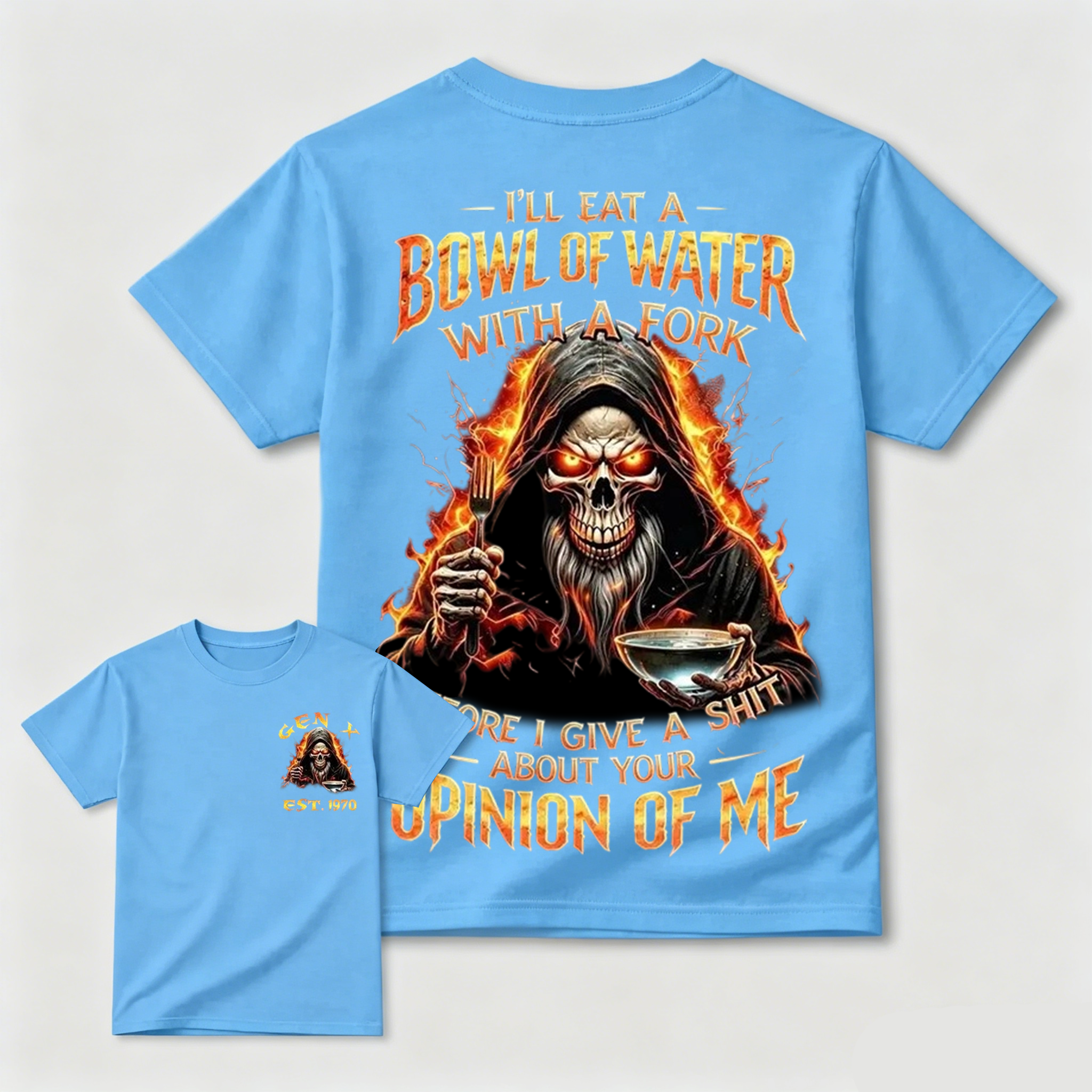 Gen X Custom Year Skull Graphic Tee | I'll Eat A Bowl Of Water With A Fork Funny Vintage Dad Shirt Soft Breathable