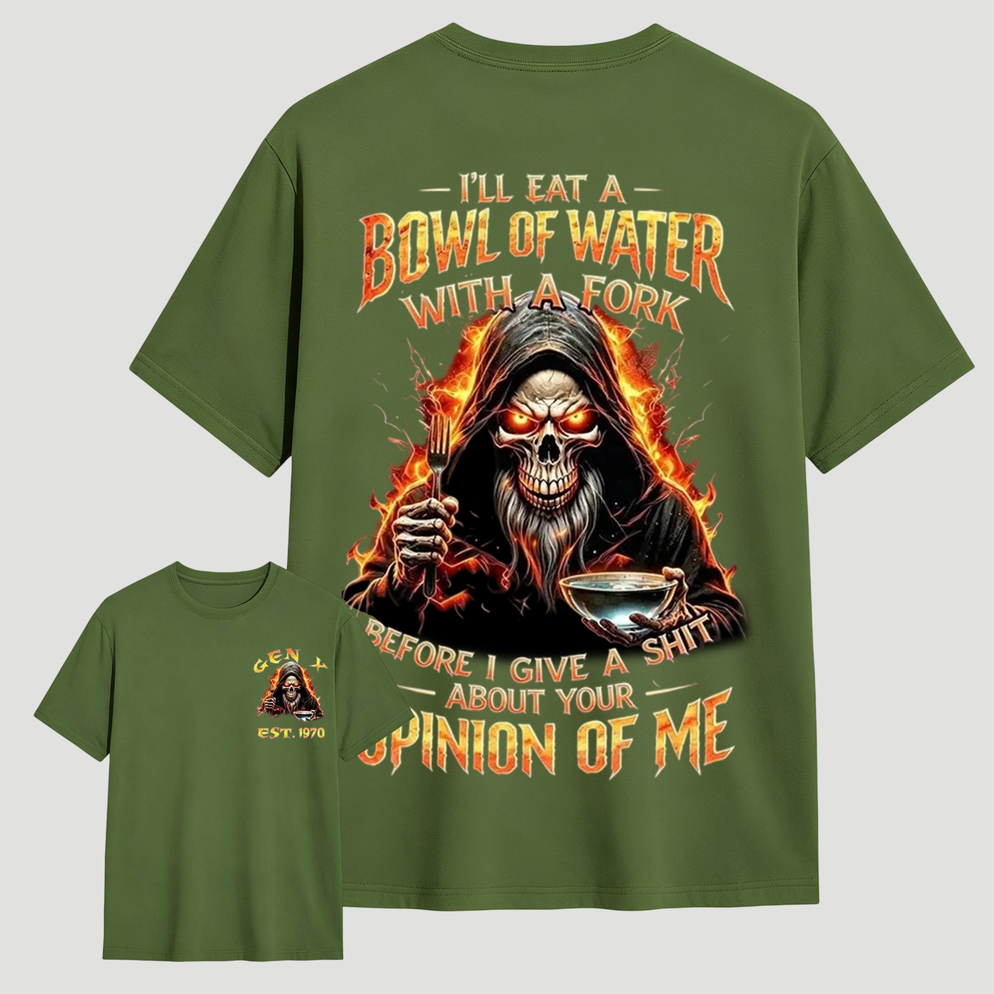 Gen X Custom Year Skull Graphic Tee | I'll Eat A Bowl Of Water With A Fork Funny Vintage Dad Shirt Soft Breathable