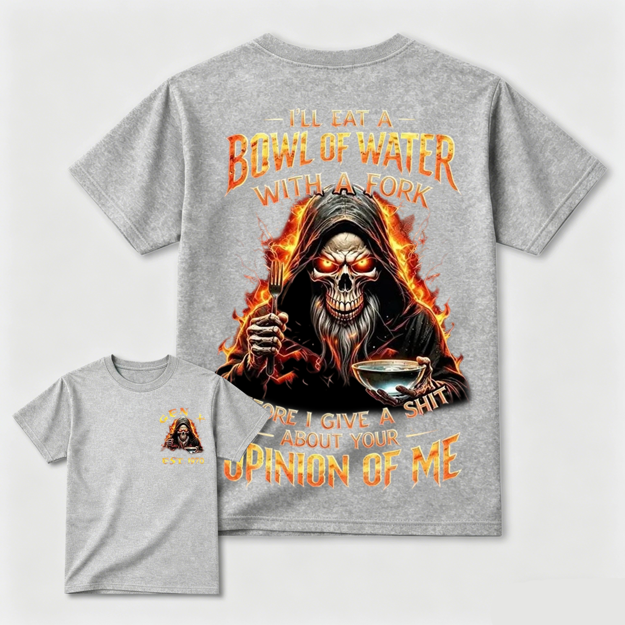 Gen X Custom Year Skull Graphic Tee | I'll Eat A Bowl Of Water With A Fork Funny Vintage Dad Shirt Soft Breathable