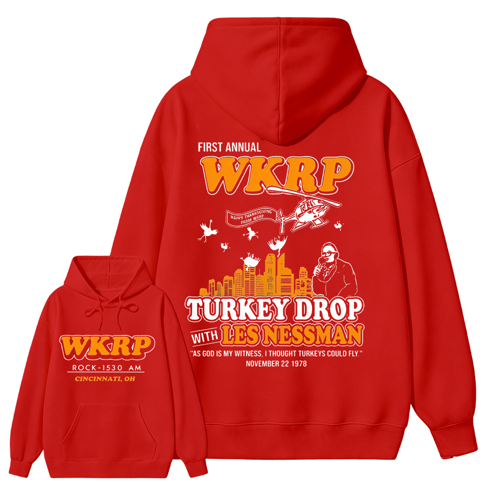 WKRP Turkey Drop T-Shirt, Les Nessman Thanksgiving Graphic hoodie