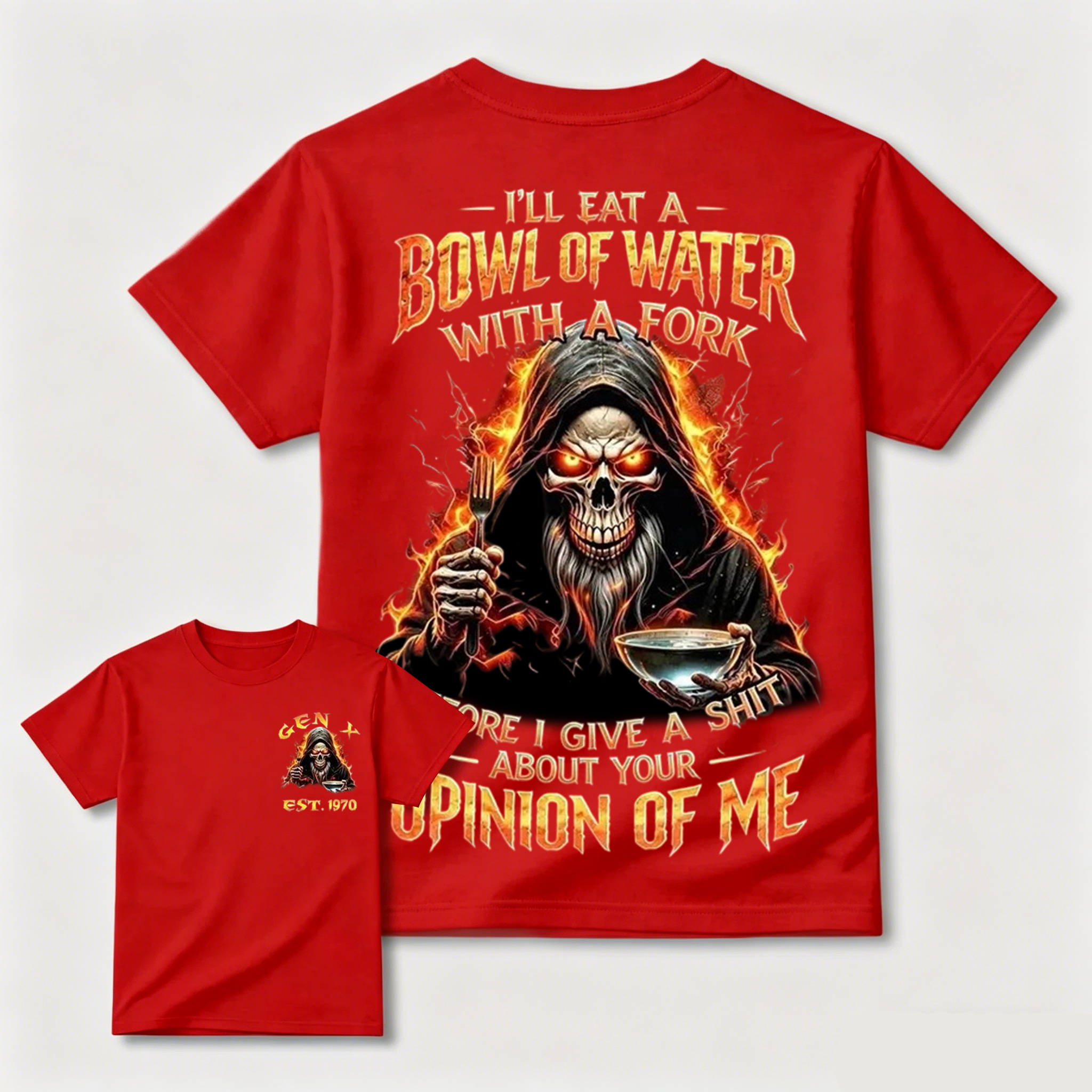 Gen X Custom Year Skull Graphic Tee | I'll Eat A Bowl Of Water With A Fork Funny Vintage Dad Shirt Soft Breathable