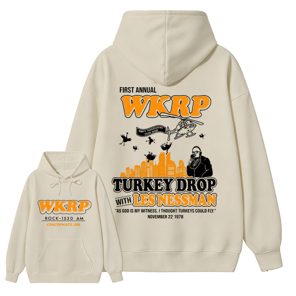 WKRP Turkey Drop T-Shirt, Les Nessman Thanksgiving Graphic hoodie