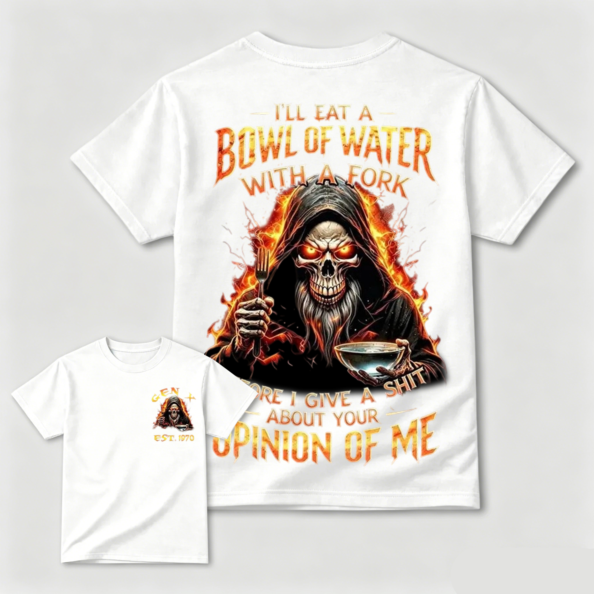 Gen X Custom Year Skull Graphic Tee | I'll Eat A Bowl Of Water With A Fork Funny Vintage Dad Shirt Soft Breathable