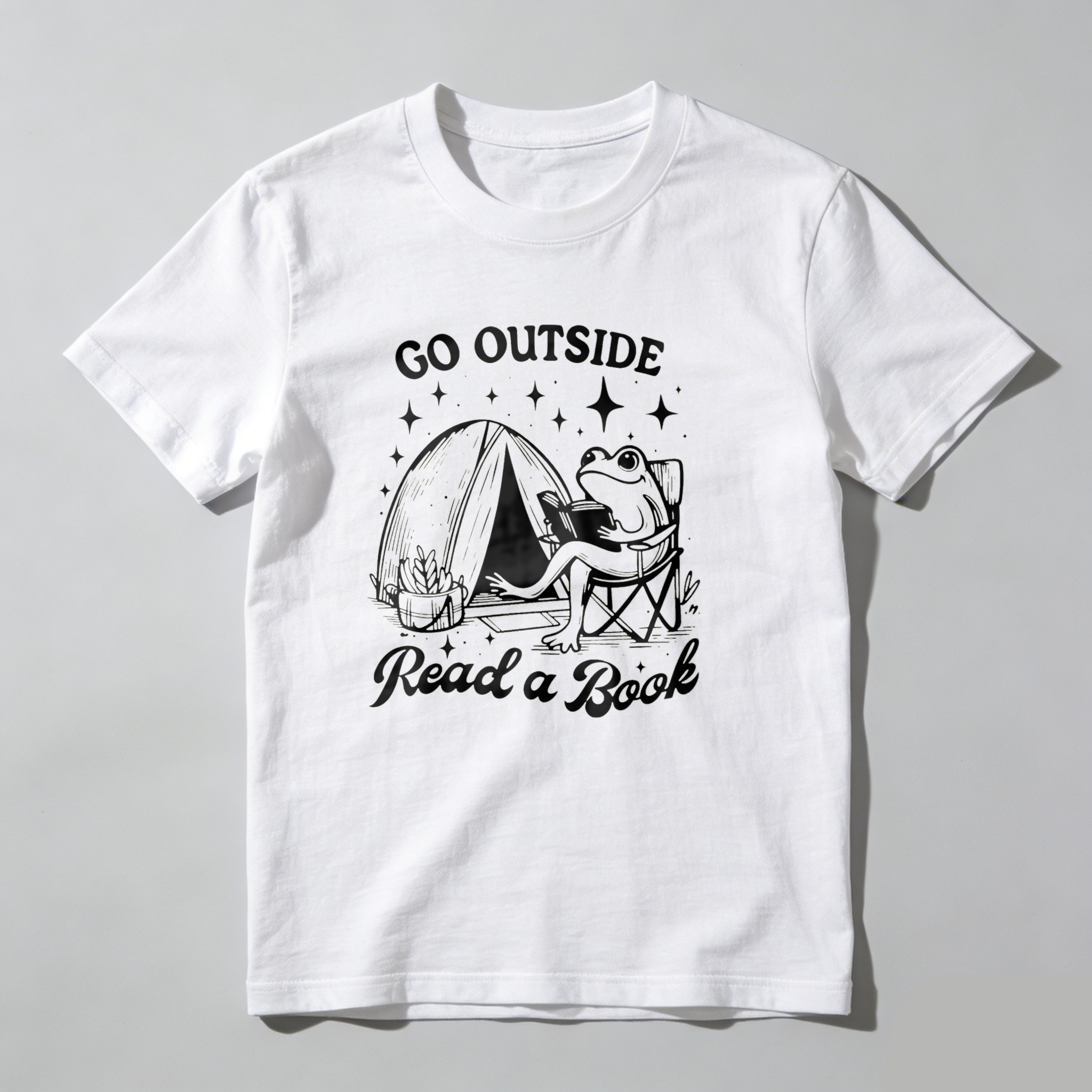 Dorawear™ Go Outside Read A Book Frog Tent Stars T Shirt