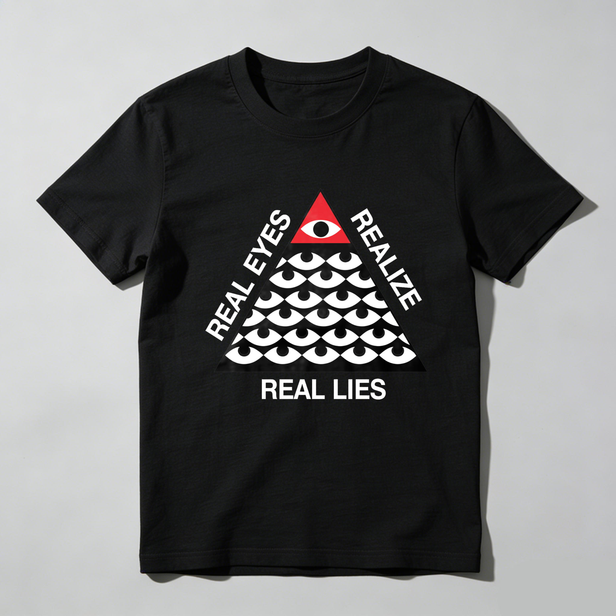 Dorawear™Real Eyes Realize Real Lies Pyramid Eye Pattern  T Shirt