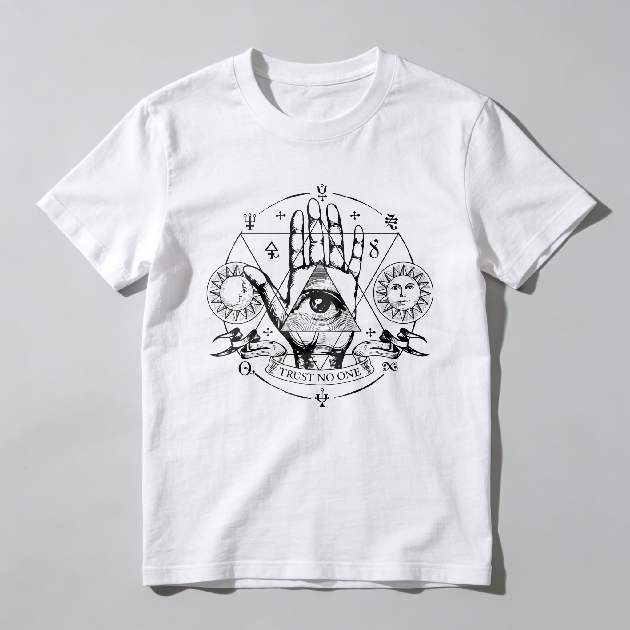 Dorawear™ Hand Eye Symbol Sun Moon Circle Trust No One T Shirt