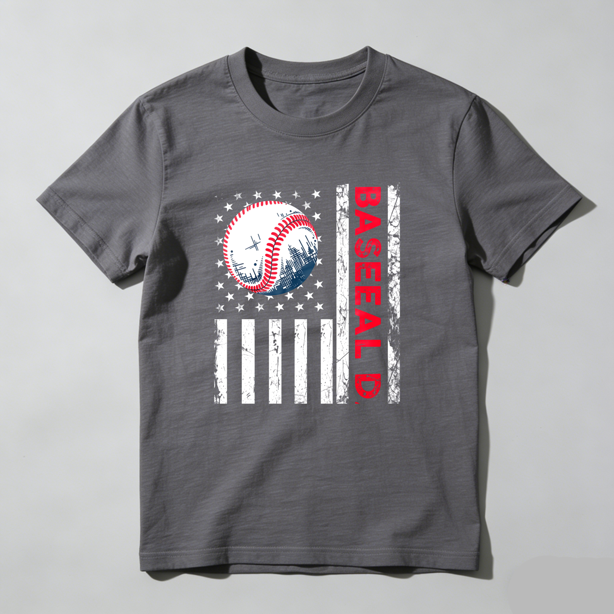 Dorawear™ Baseball Flag Design With Stars And Stripes  T Shirt-Dorawear