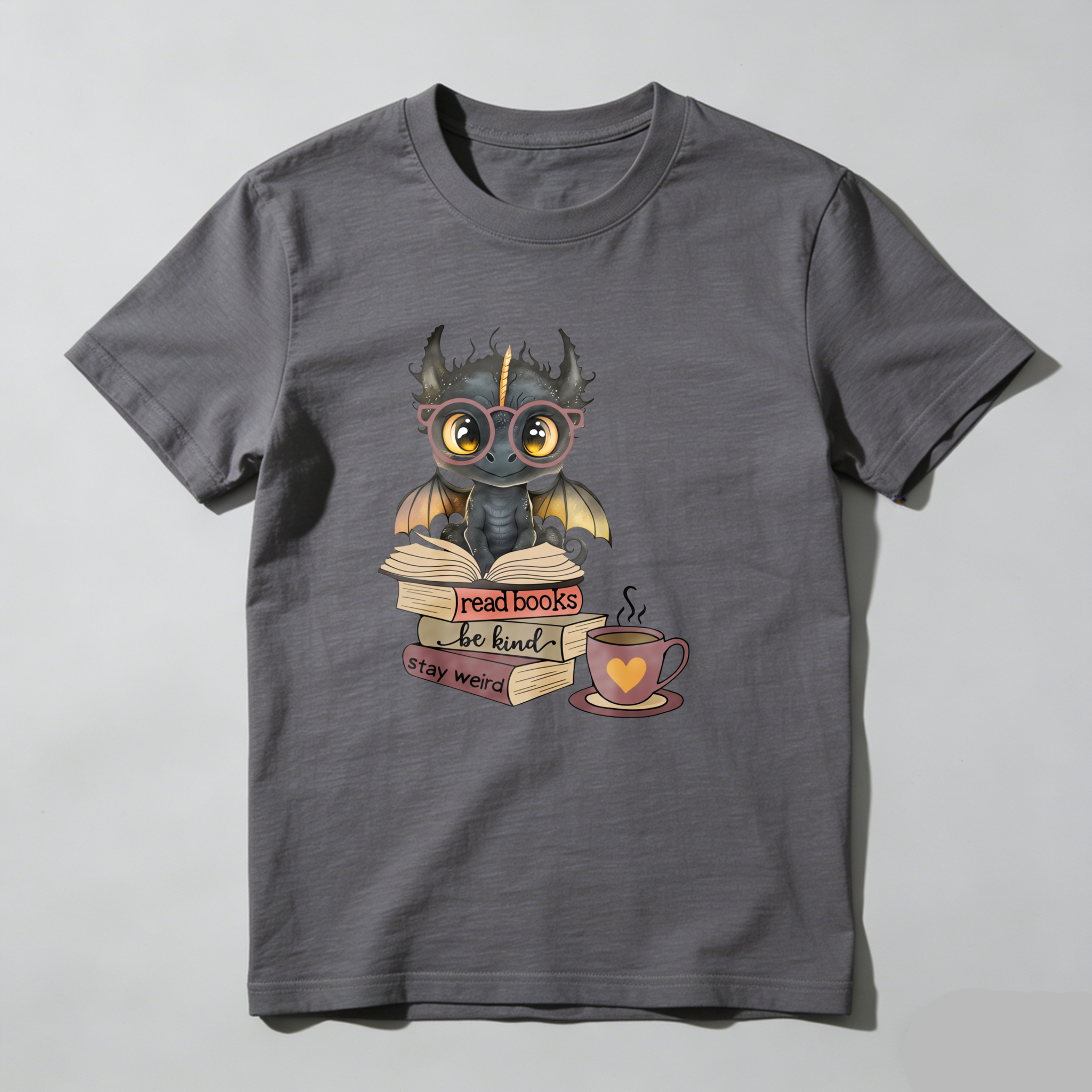 Dorawear™ Dragon Reading Book With Coffee Cup T Shirt