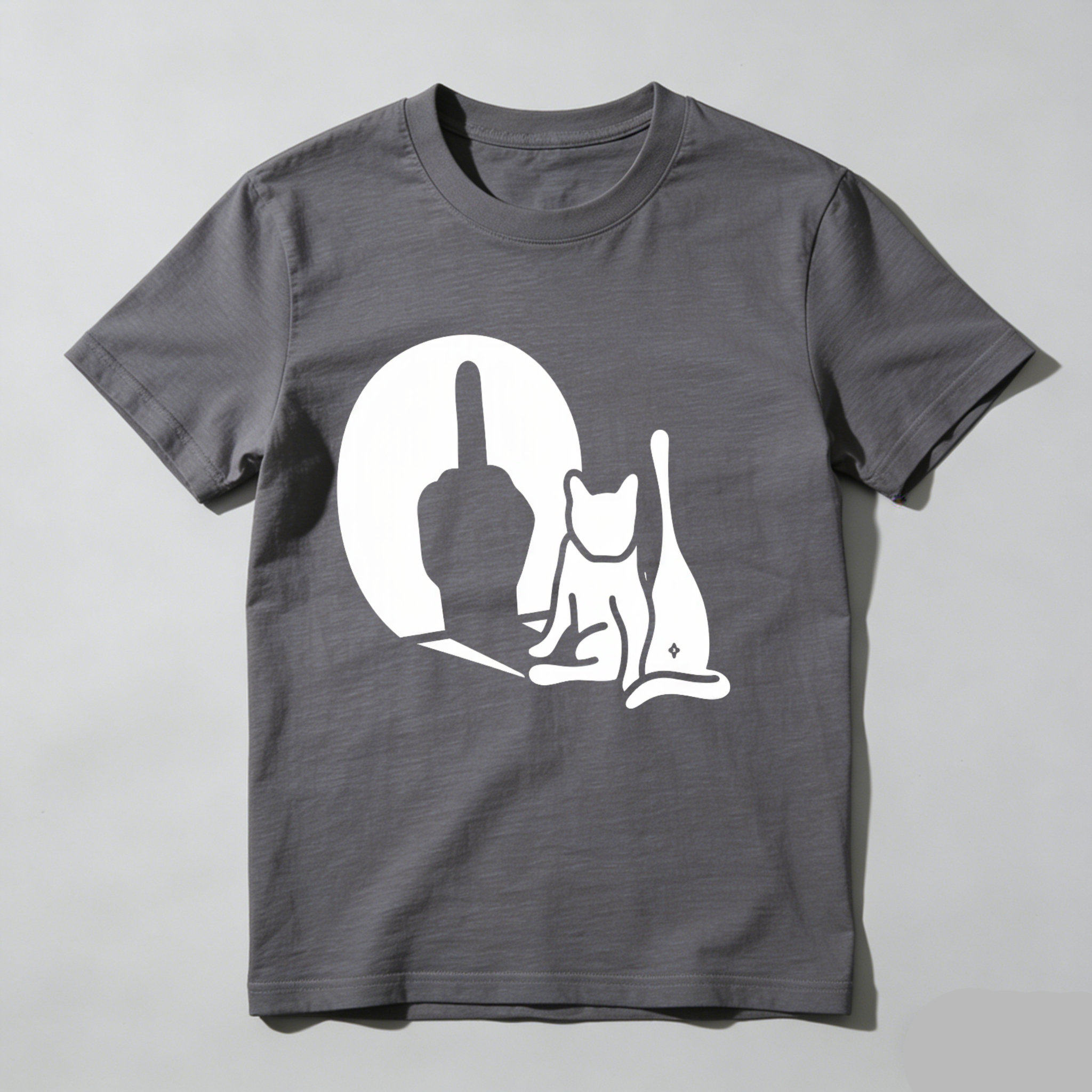 Cat Silhouette Hand Gesture Moon Background tshirt 100% cotton