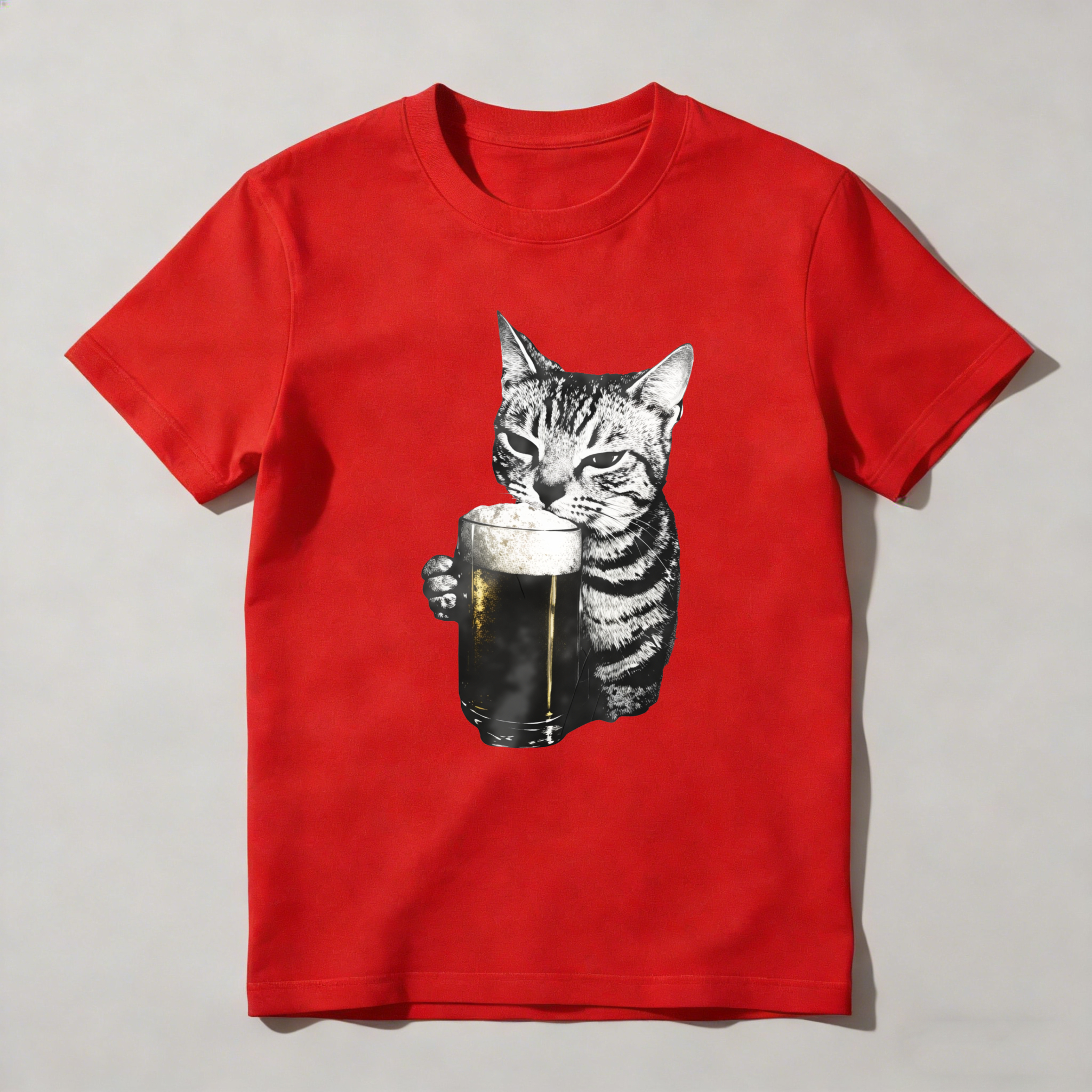 Dorawear™ Cat Holding Beer Glass Print T Shirt