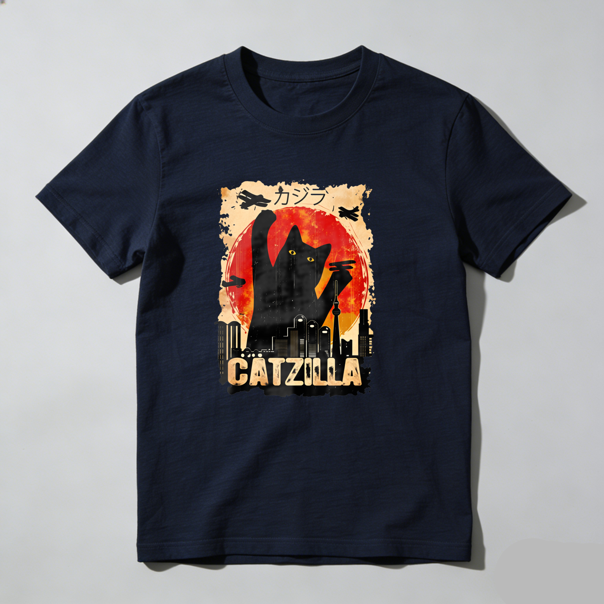 Catzilla Giant Cat Destroying City tshirt 100% cotton