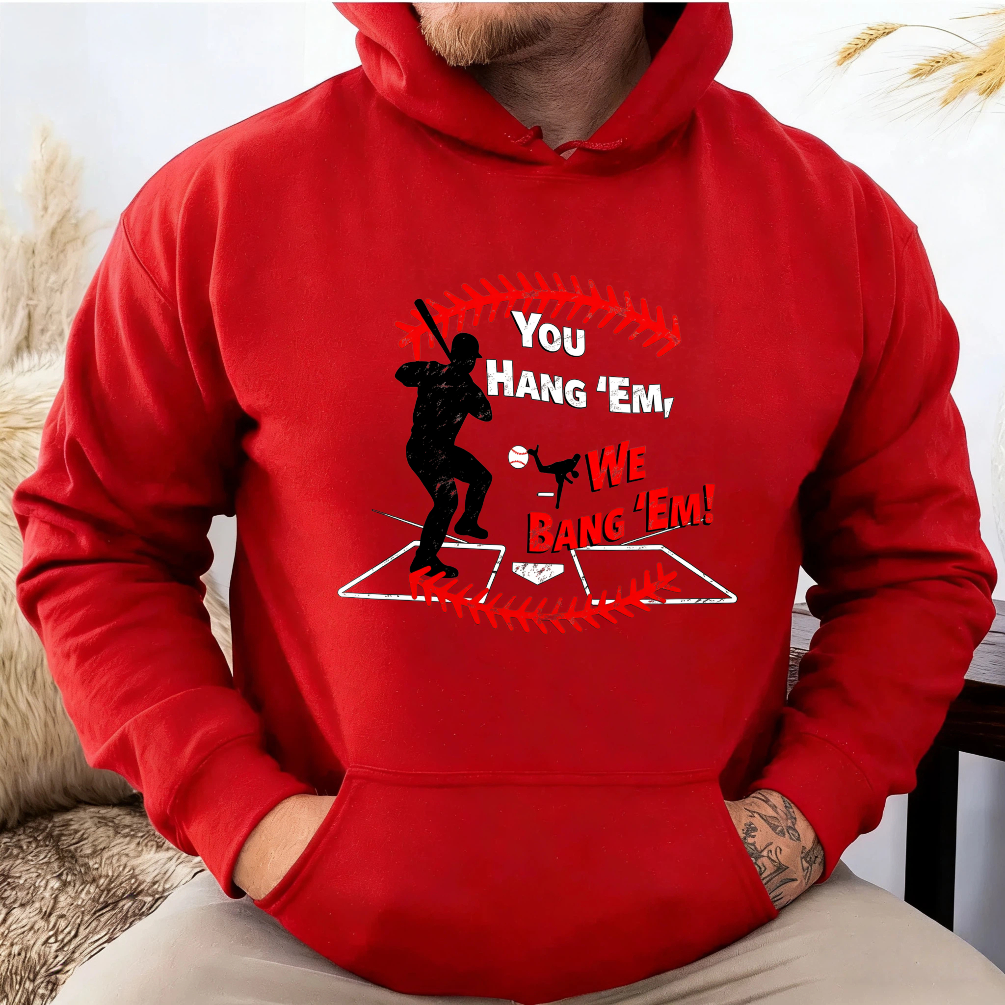 Dorawear™ You Hang Em We Bang Em Baseball Fan Hoodie For Men And Women Sports Gift Sweatshirt With Pocket And Drawstring Cap-Dorawear