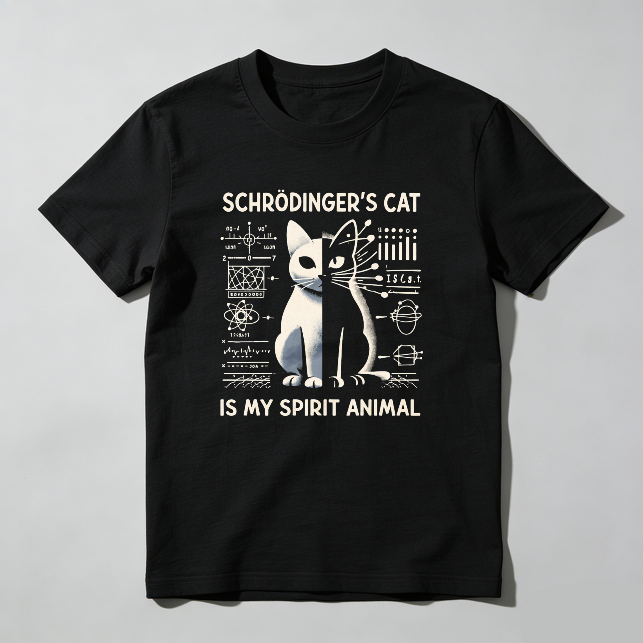 Dorawear™ Schr?dinger's Cat Quantum Physics Cat Spirit Animal Pure Cotton Short Sleeve T-Shirt-Dorawear