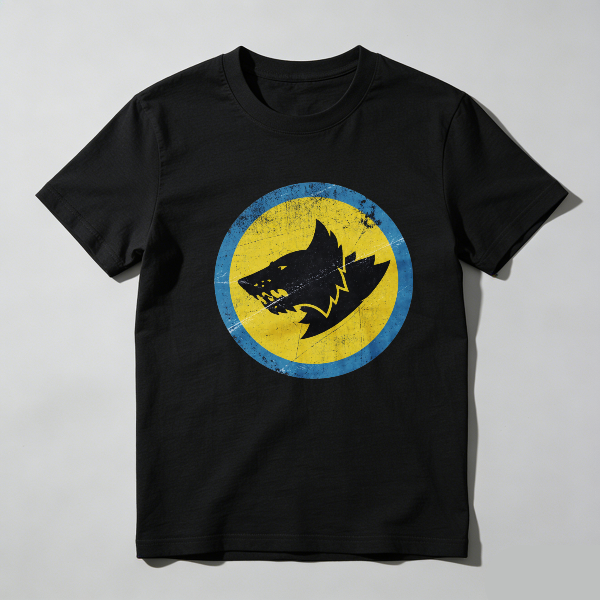 Dorawear™ Wolf Head Logo Yellow Blue Circle Pure Cotton Short Sleeve T Shirt-Dorawear