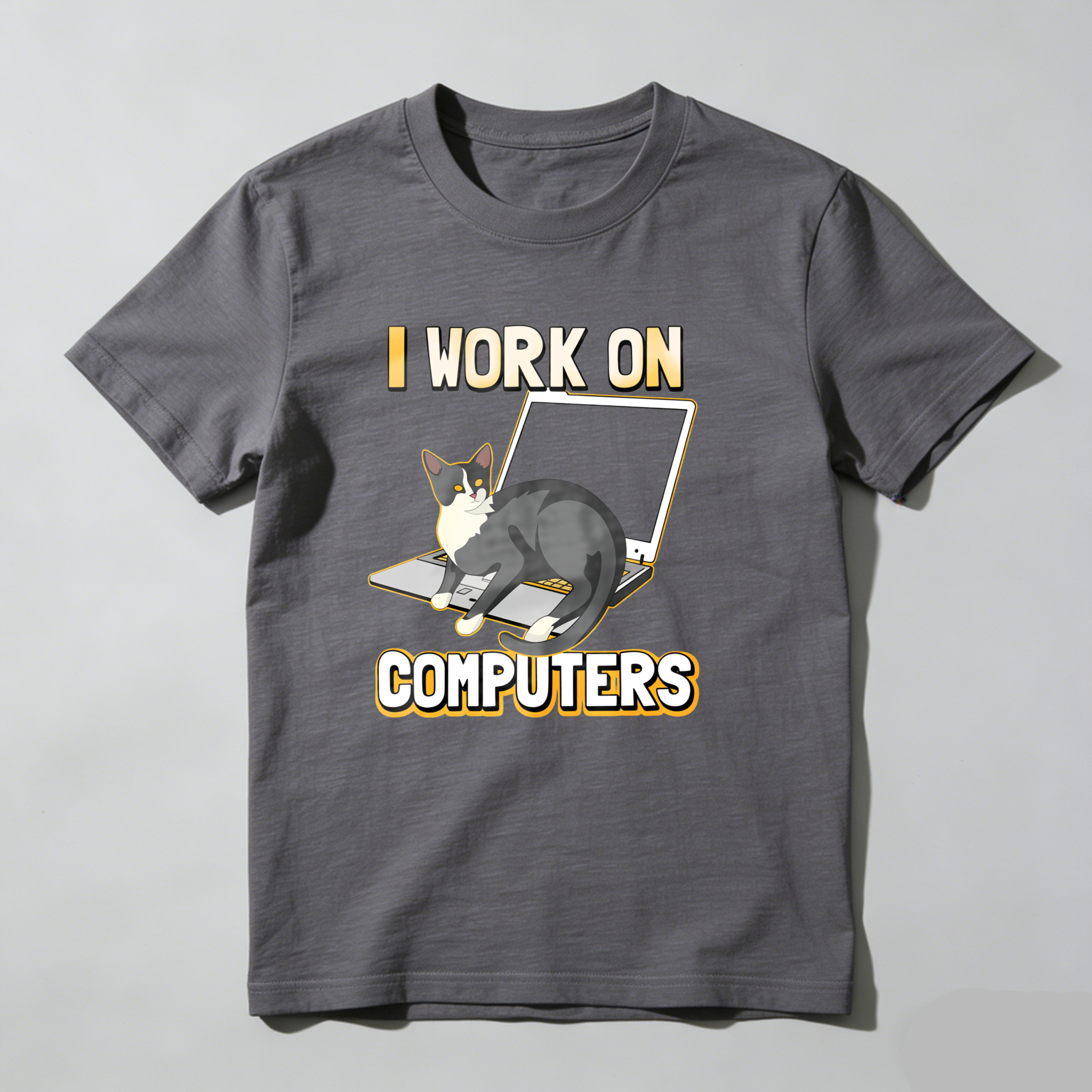 Dorawear I Work On Computers Cat Laptop T Shirt