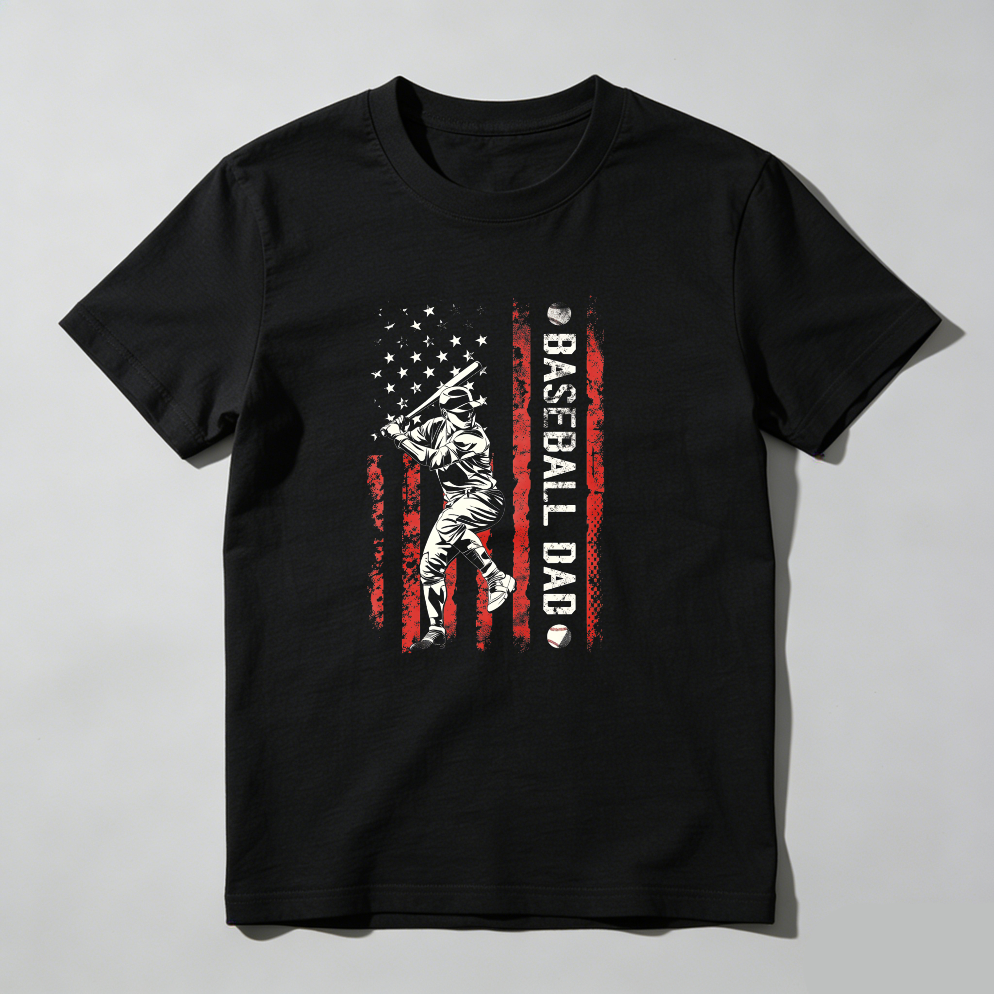 Dorawear™ Baseball Player American Flag Dad  T Shirt-Dorawear