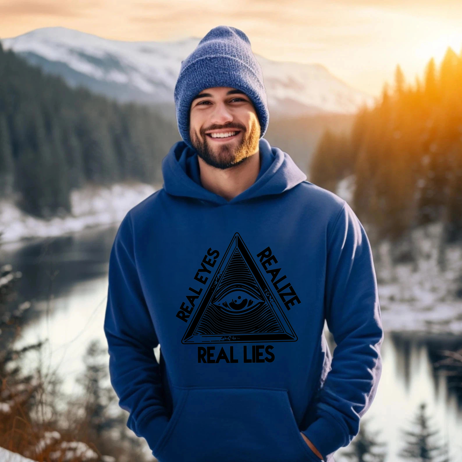 Dorawear™ Real Eyes Realize Real Lies All Seeing Eye Pyramid Hoodie Black Sweatshirt With Pocket And Drawstring Hood For Men Women Unisex Streetwear Fashion Clothing-Dorawear