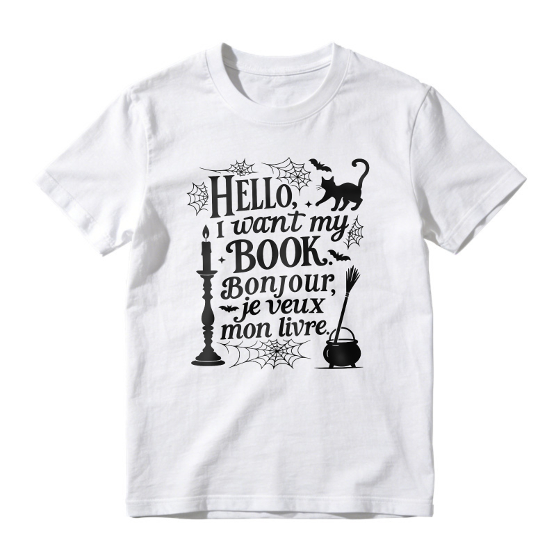 Hello I Want My Book Halloween Cat Spiderweb Candle Cauldron, Unisex Classic T-shirt