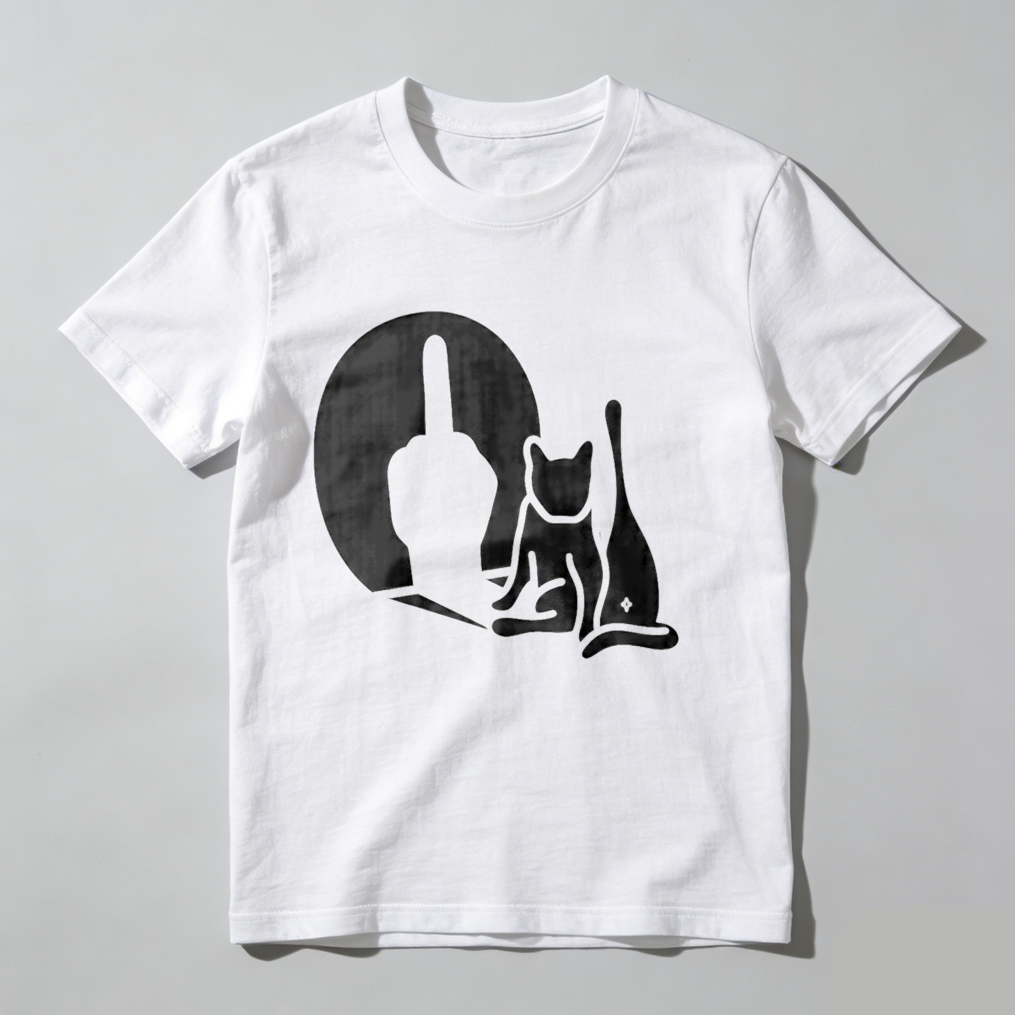 Cat Silhouette Hand Gesture Moon Background tshirt 100% cotton