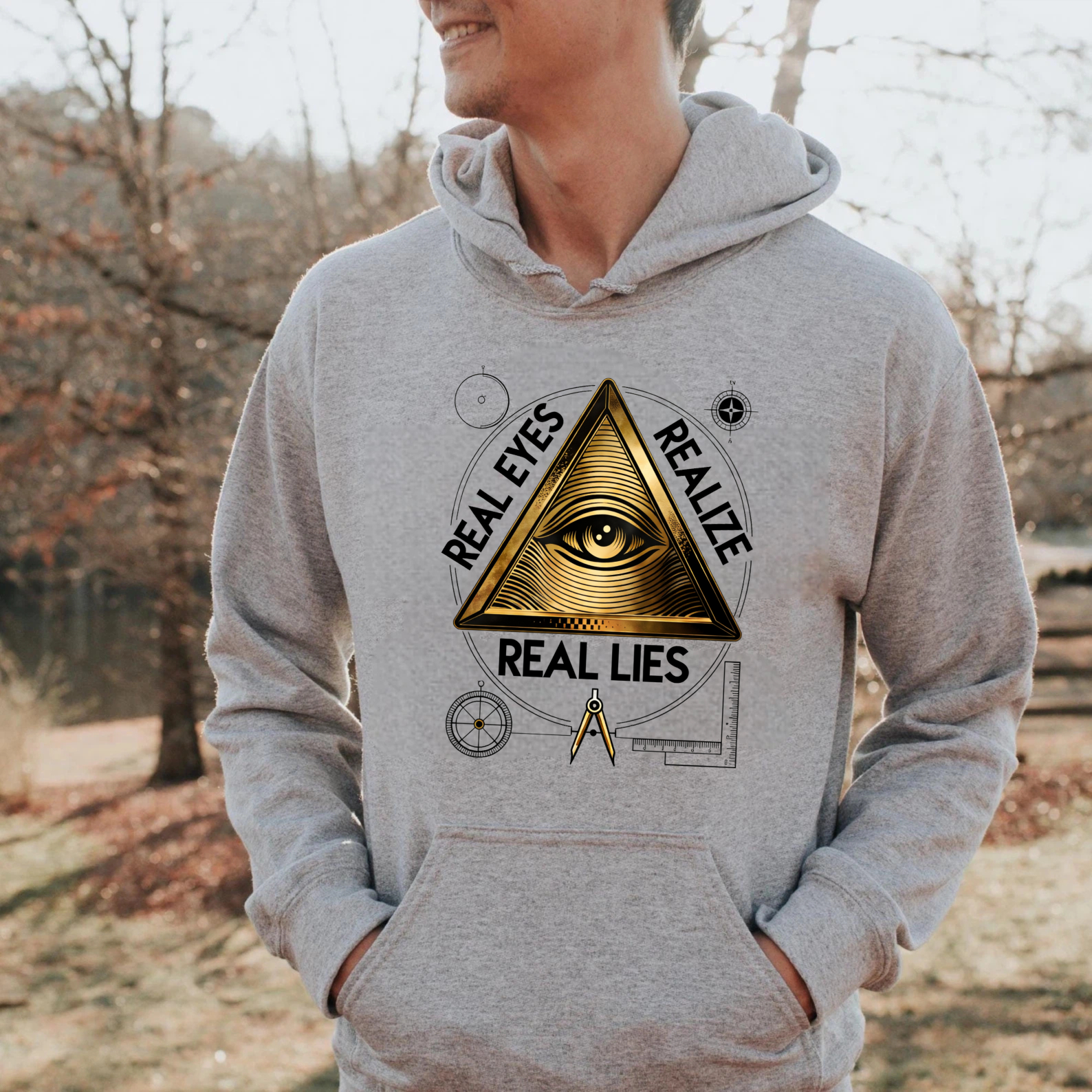 Dorawear™ Real Eyes Realize Real Lies Hoodie Black Eye Of Providence Pyramid Design Conspiracy Theory Sweatshirt Men Women Unisex Casual Wear-Dorawear
