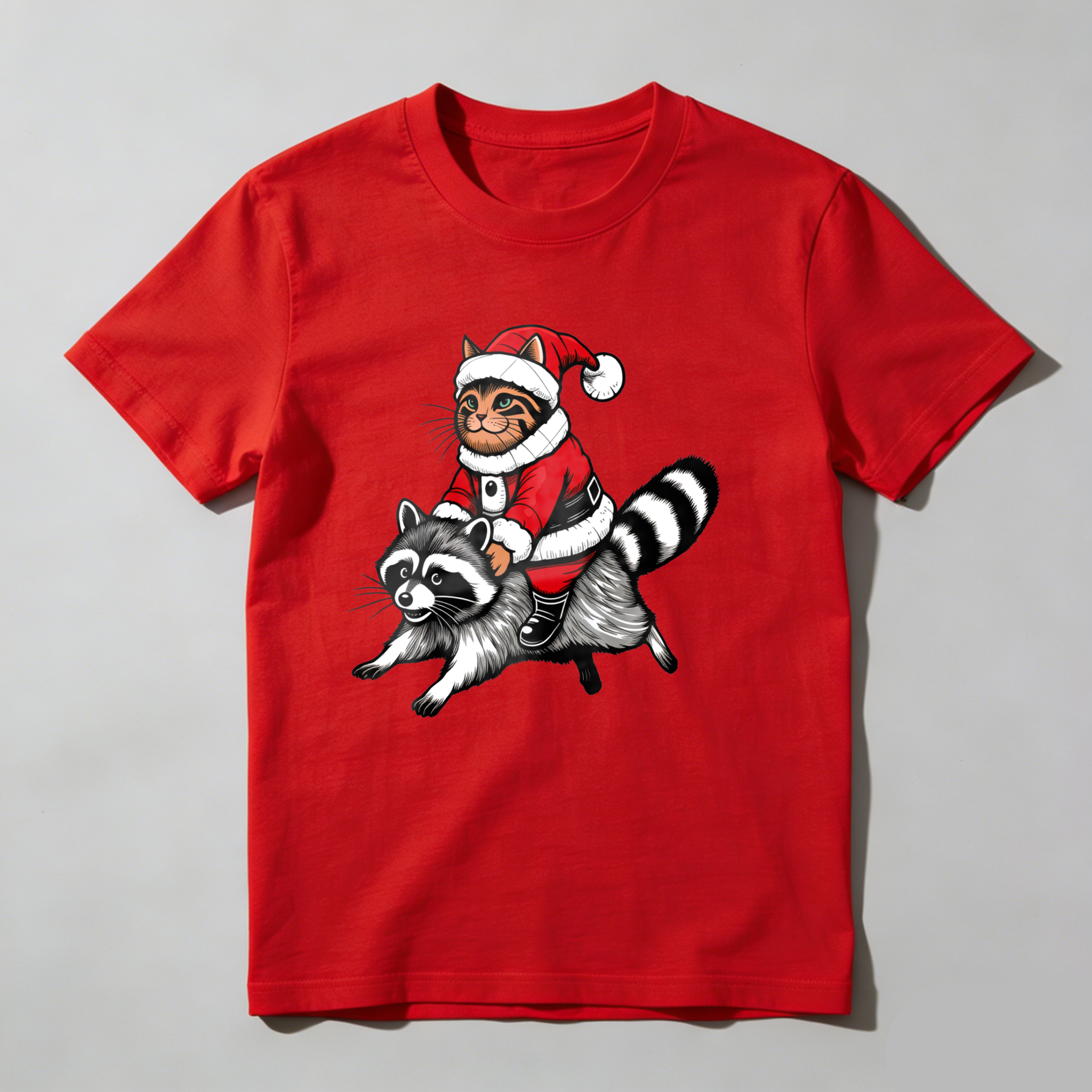 Dorawear™ Cat In Santa Suit Riding Raccoon T Shirt