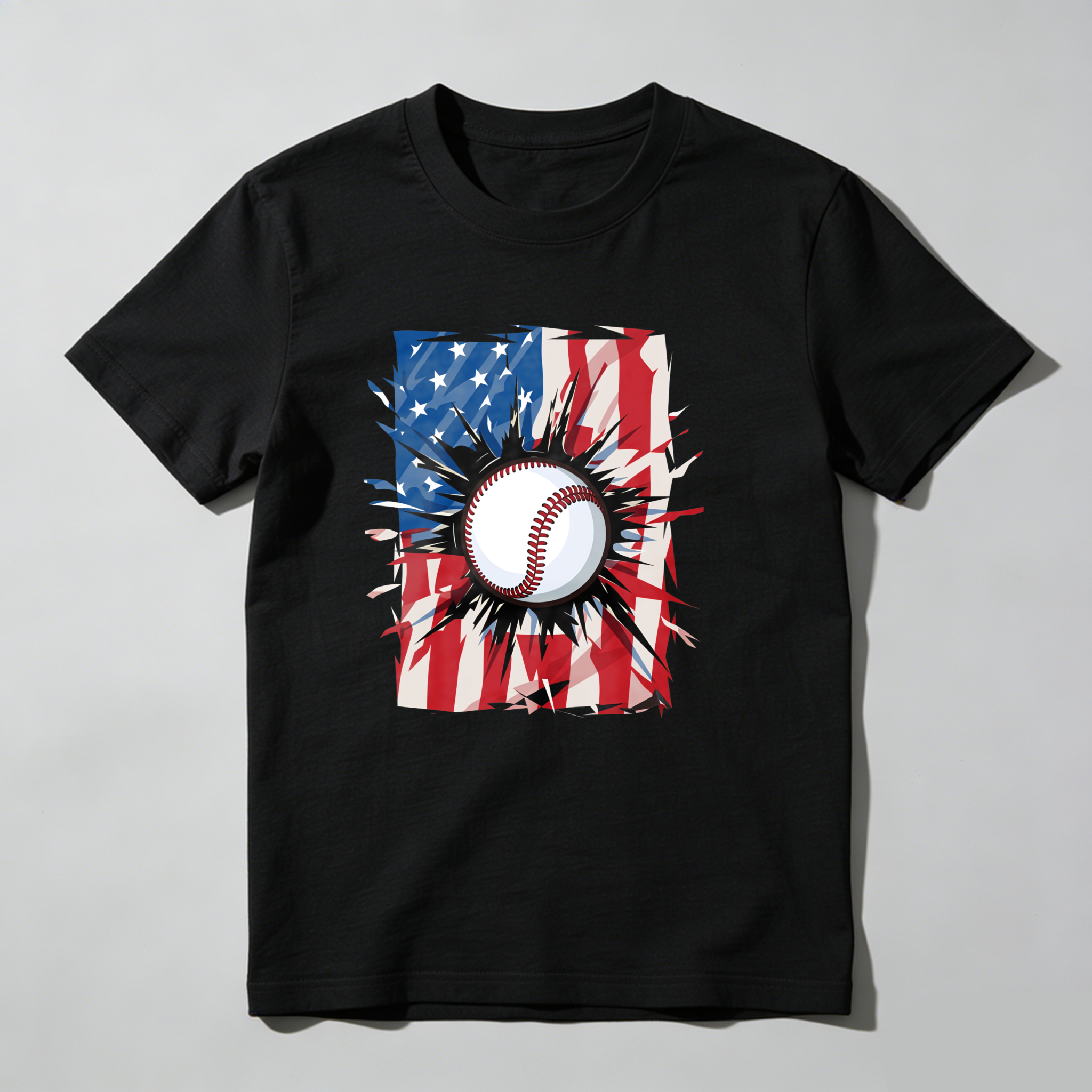 Dorawear™ Baseball With American Flag Background  T Shirt-Dorawear