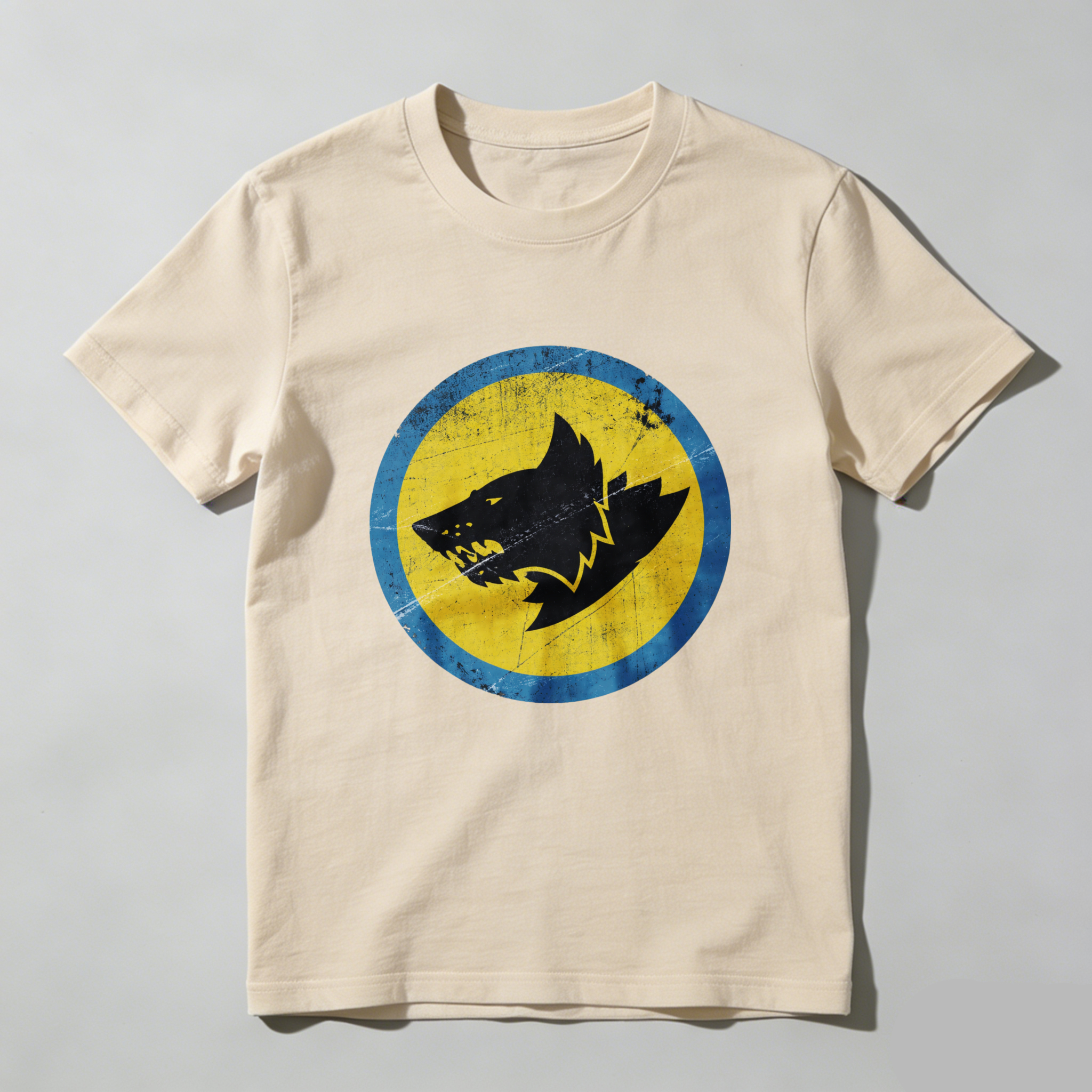 Dorawear™ Wolf Head Logo Yellow Blue Circle Pure Cotton Short Sleeve T Shirt-Dorawear