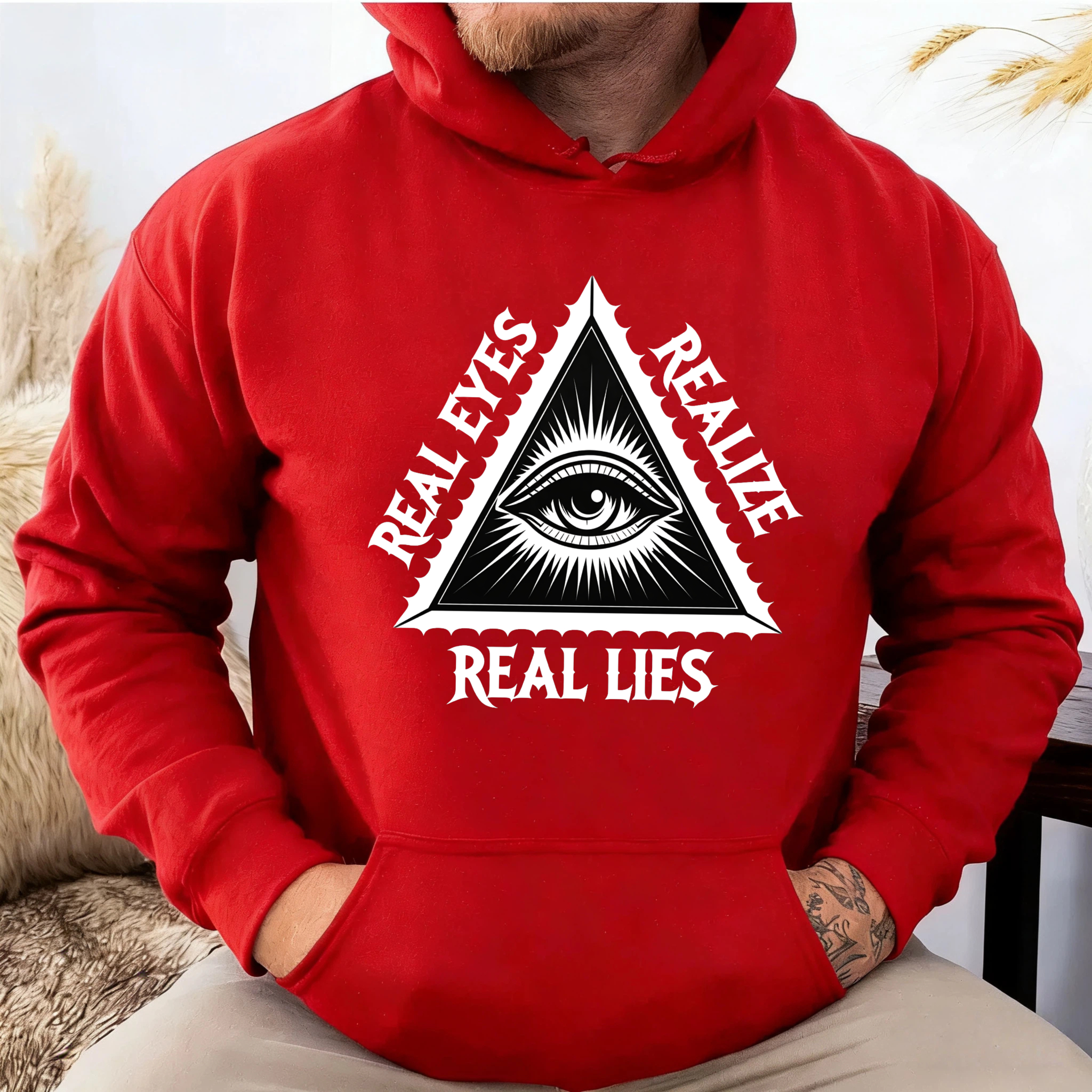 Dorawear™ Real Eyes Realize Real Lies Hoodie All Seeing Eye Symbol Black Sweatshirt Unisex Casual Wear Graphic Pullover Top-Dorawear