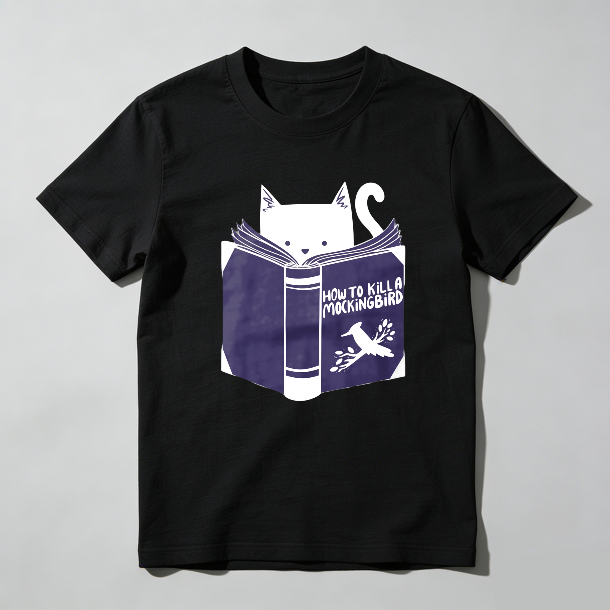 Dorawear Cat Reading Book With Mockingbird Title T Shirt