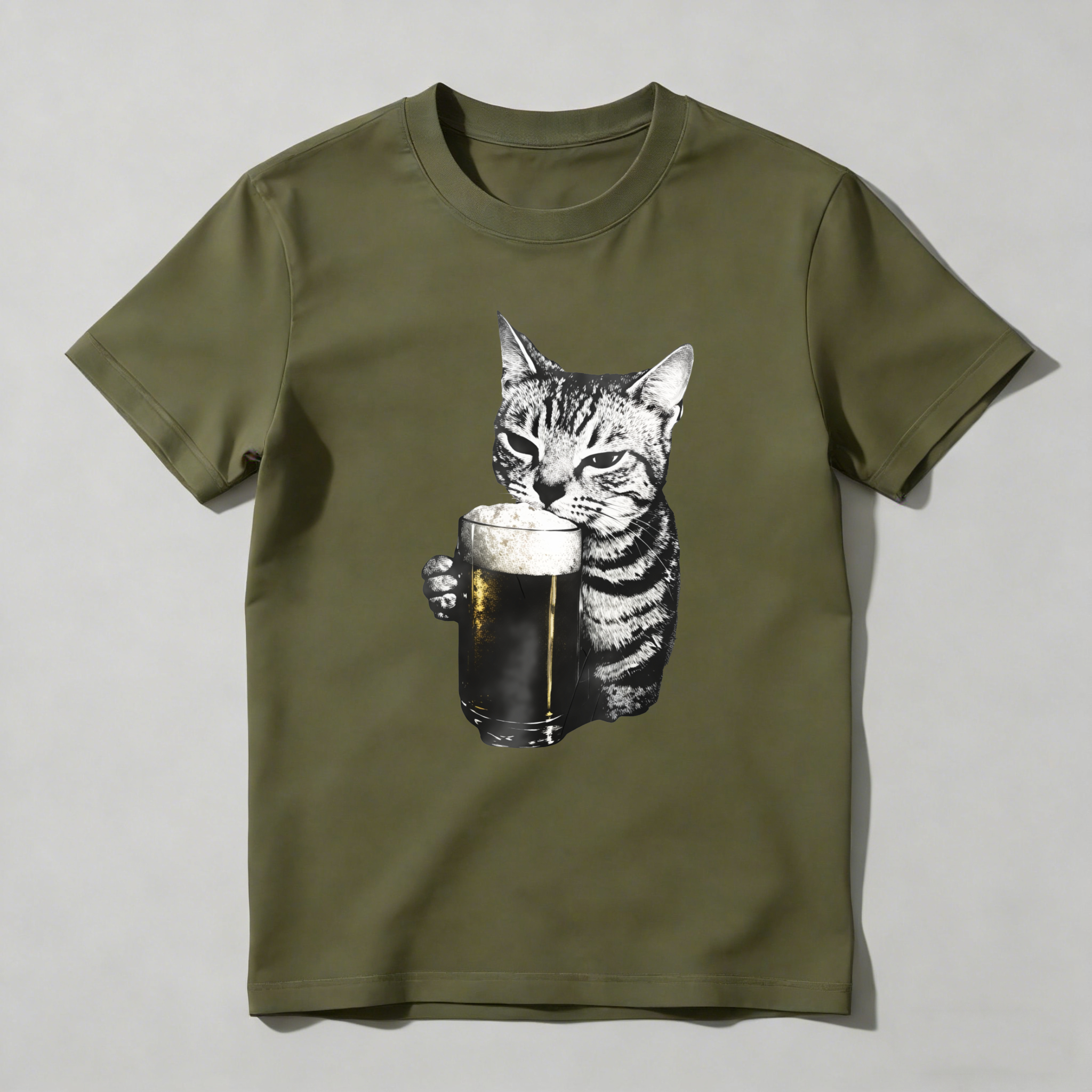 Dorawear™ Cat Holding Beer Glass Print T Shirt