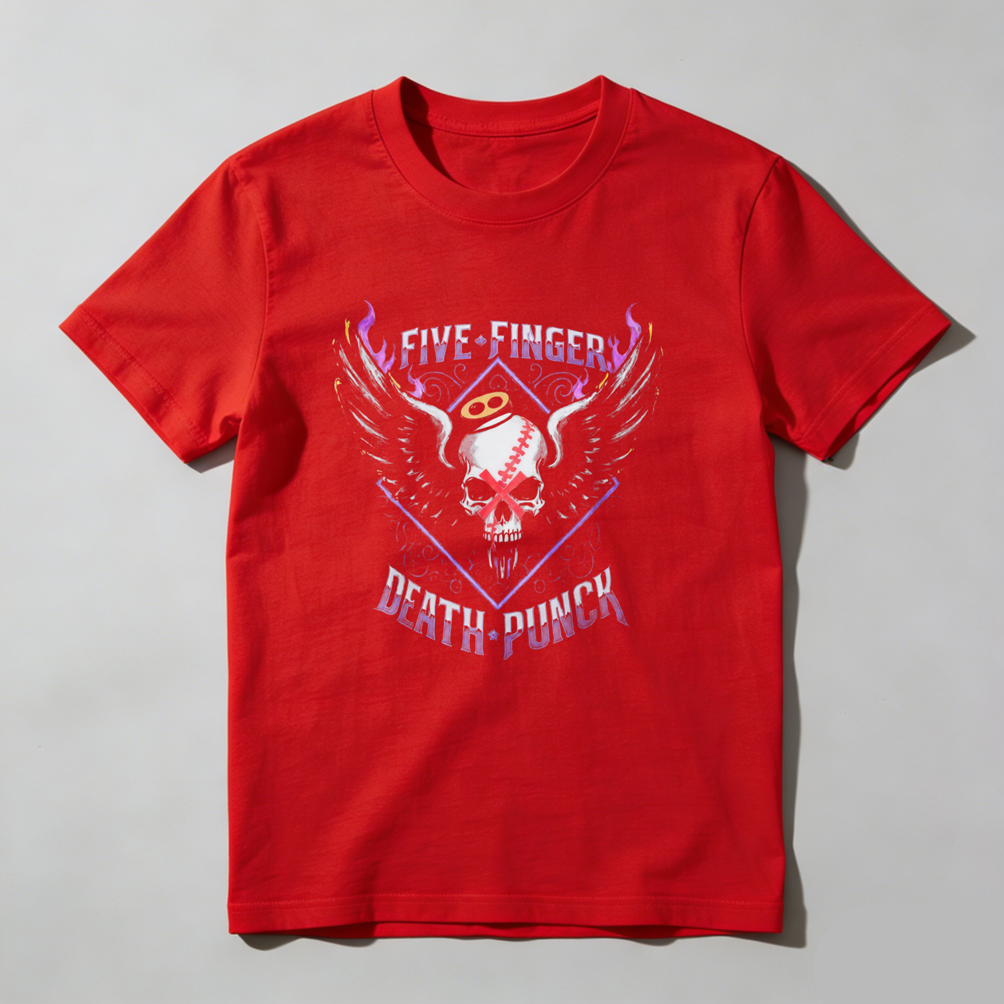 Dorawear™  Five Finger Death Punch Skull Baseball Wings Logo T Shirt