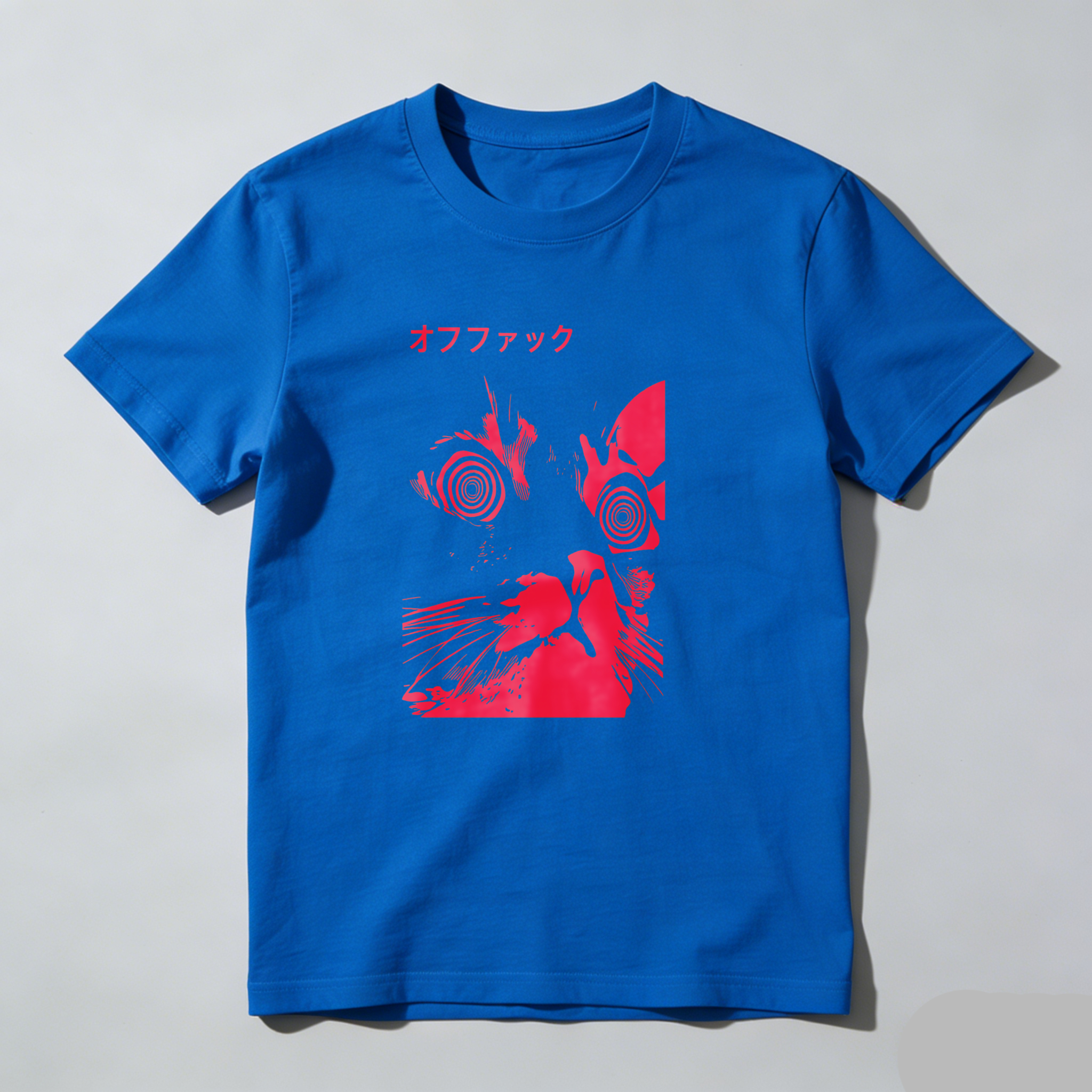 Dorawear™ Red Cat With Spiral Eyes And Japanese Text T Shirt