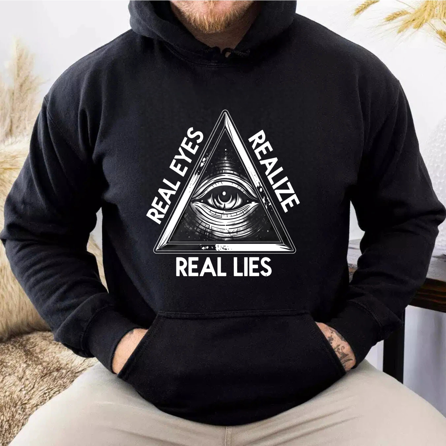 Dorawear™ Real Eyes Realize Real Lies Hoodie All Seeing Eye Pyramid Design Black Sweatshirt Men Women Streetwear Fashion Casual Wear-Dorawear