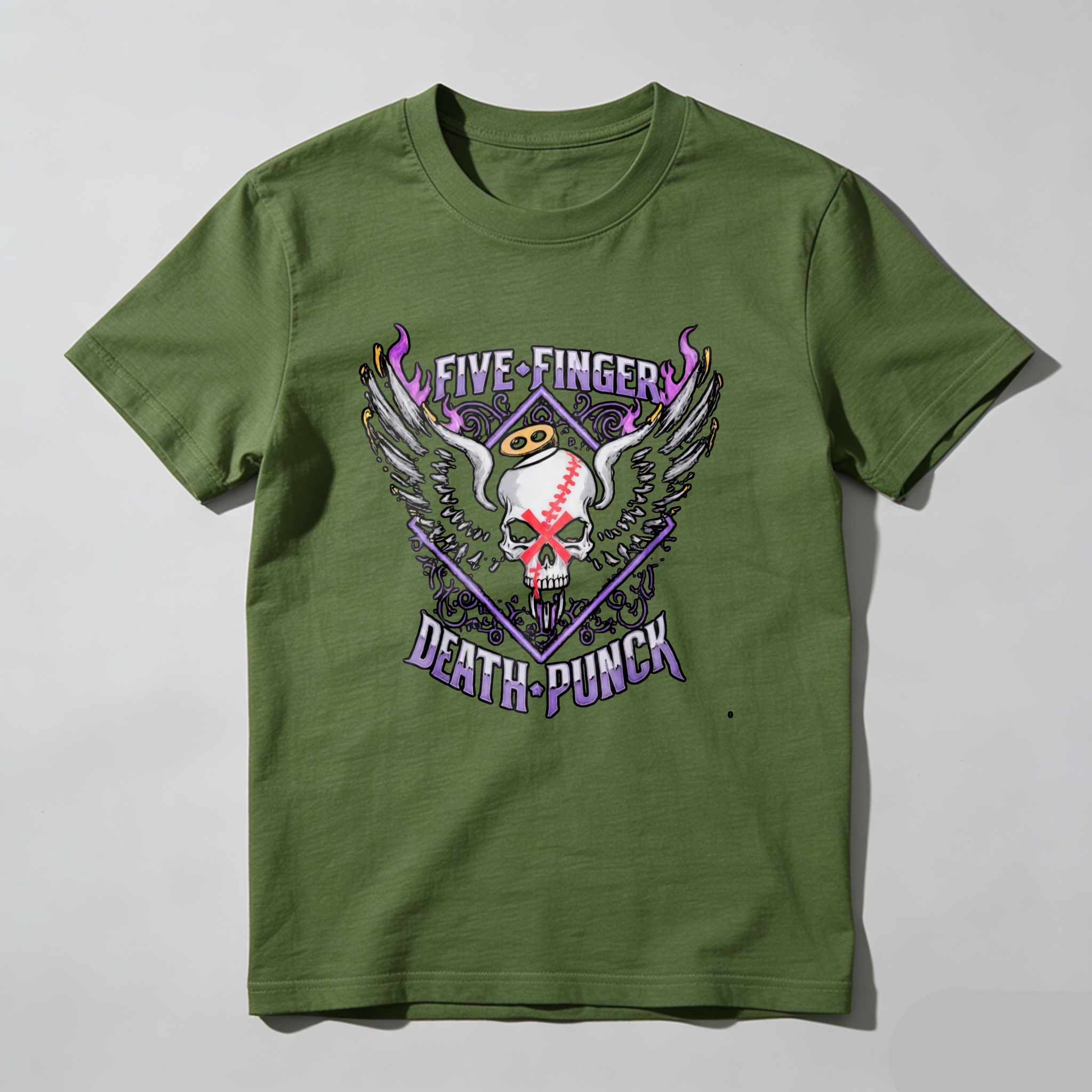 Dorawear™  Five Finger Death Punch Skull Baseball Wings Logo T Shirt